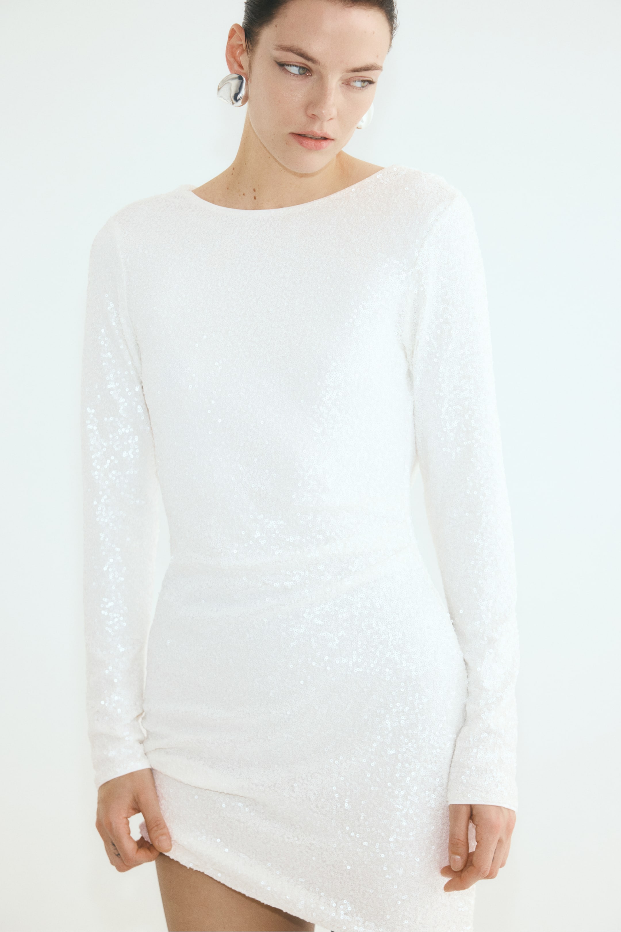 View larger image: Sequined cowl-back dress - White - Ladies | H&M 1