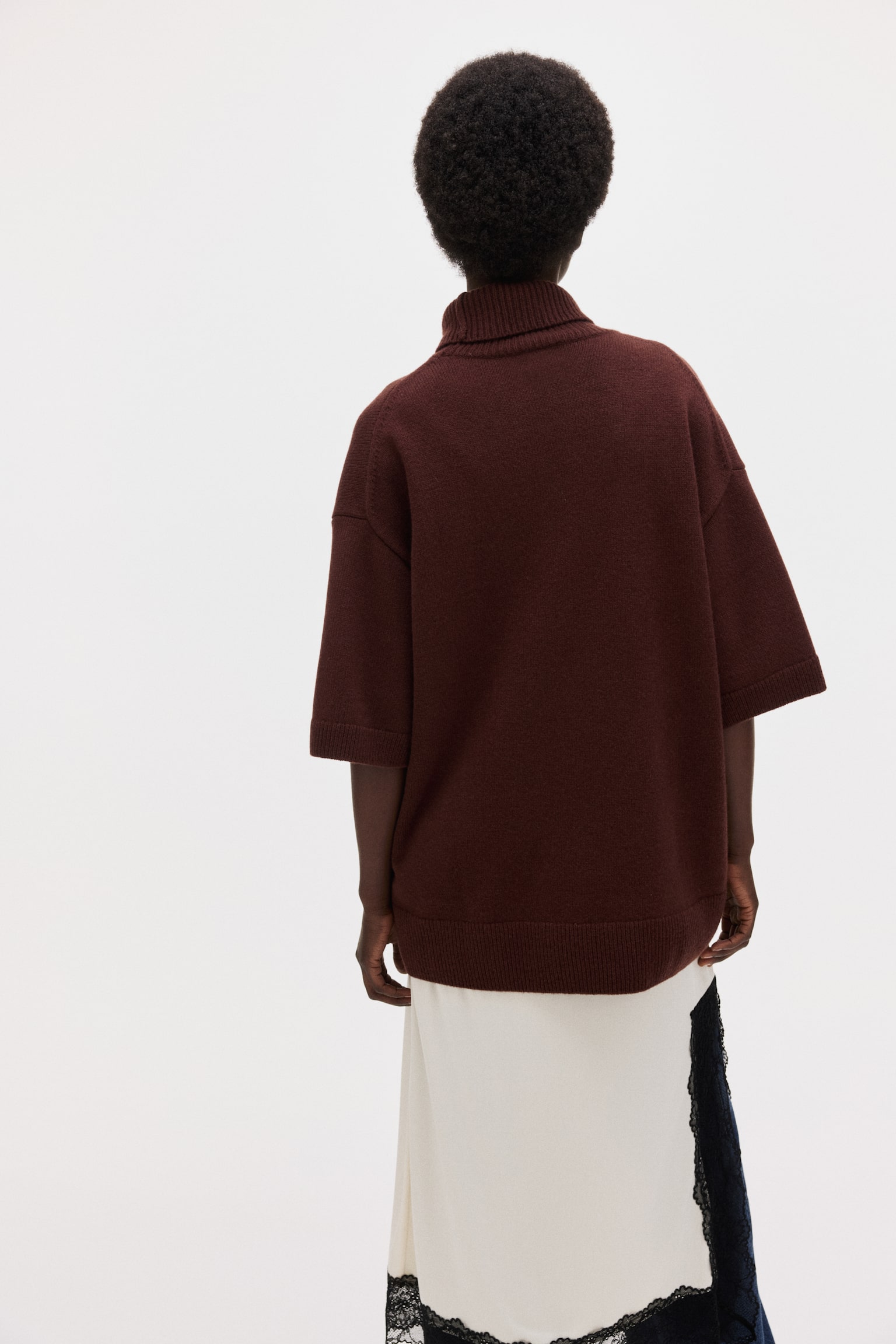 Roll-neck wool jumper - Dark rust brown/Light beige - 5