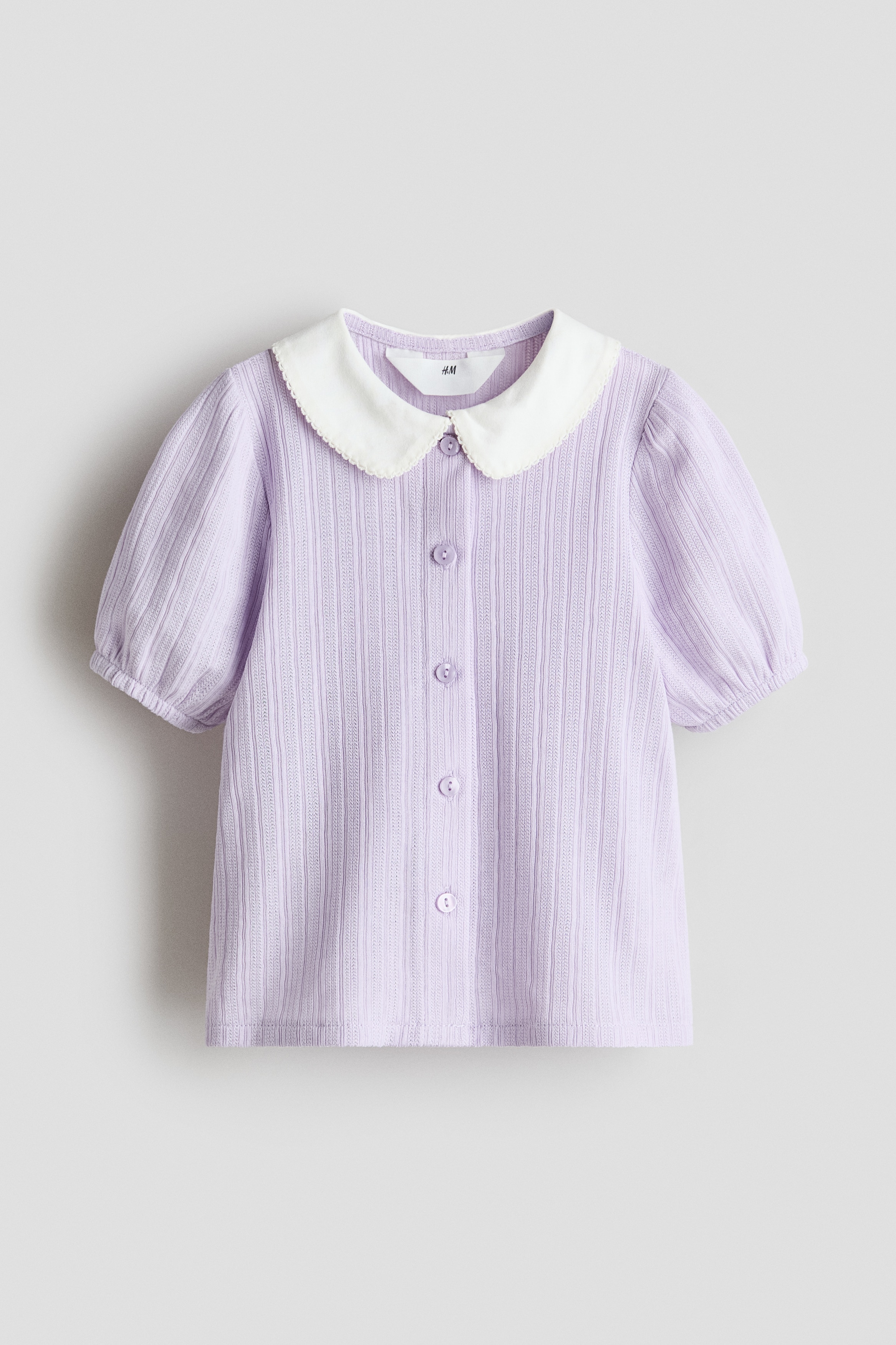 Short-sleeved pointelle blouse - Light purple/White