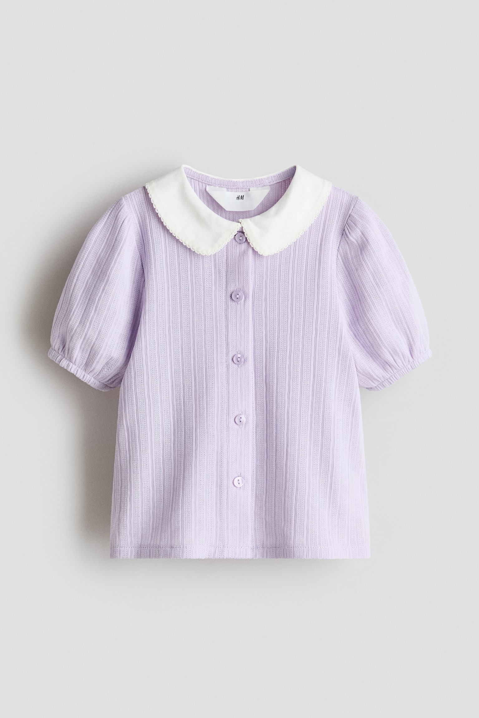 Short-sleeved pointelle blouse - Màu tím nhạt/Màu trắng