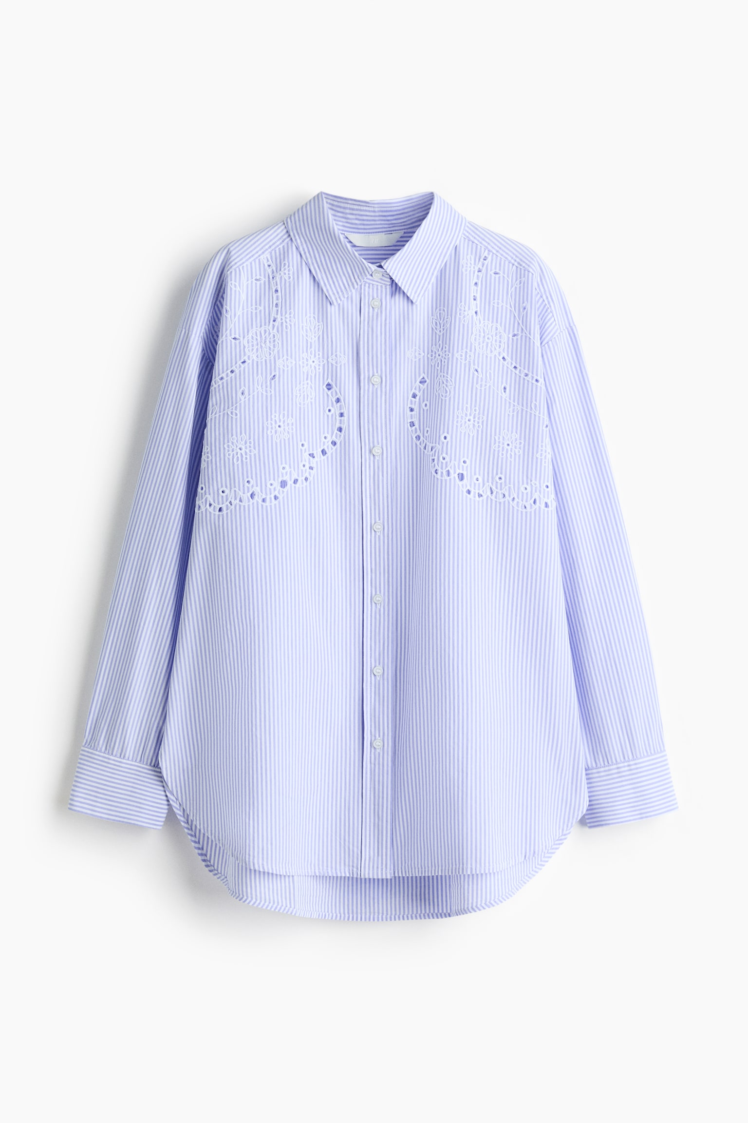 Broderie anglaise cotton shirt - Lilac/Striped