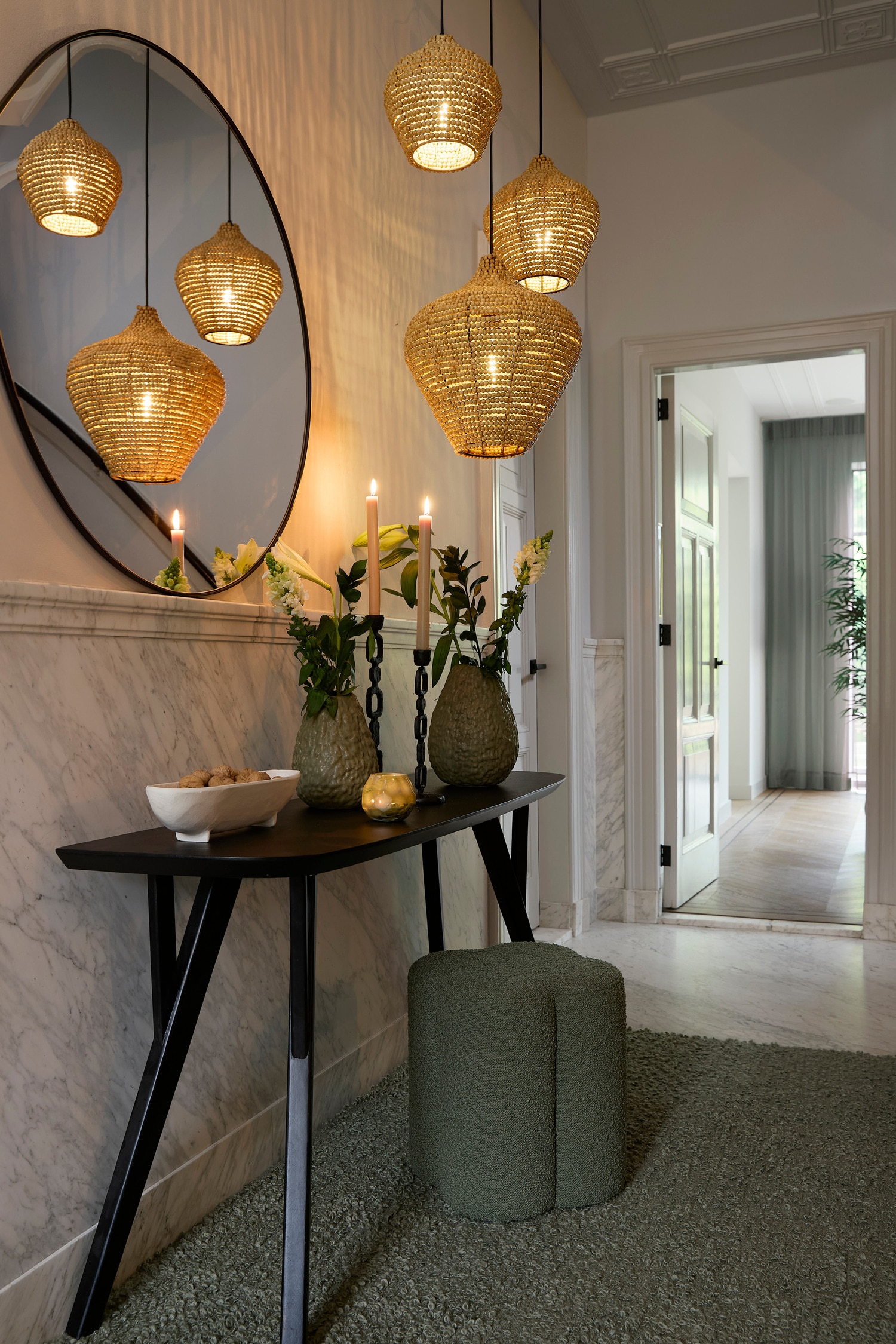 Nalani Pouf - Vert Foncé/Vert Menthe/Terre Cuite/Crème/Marron Foncé/Vert Olive