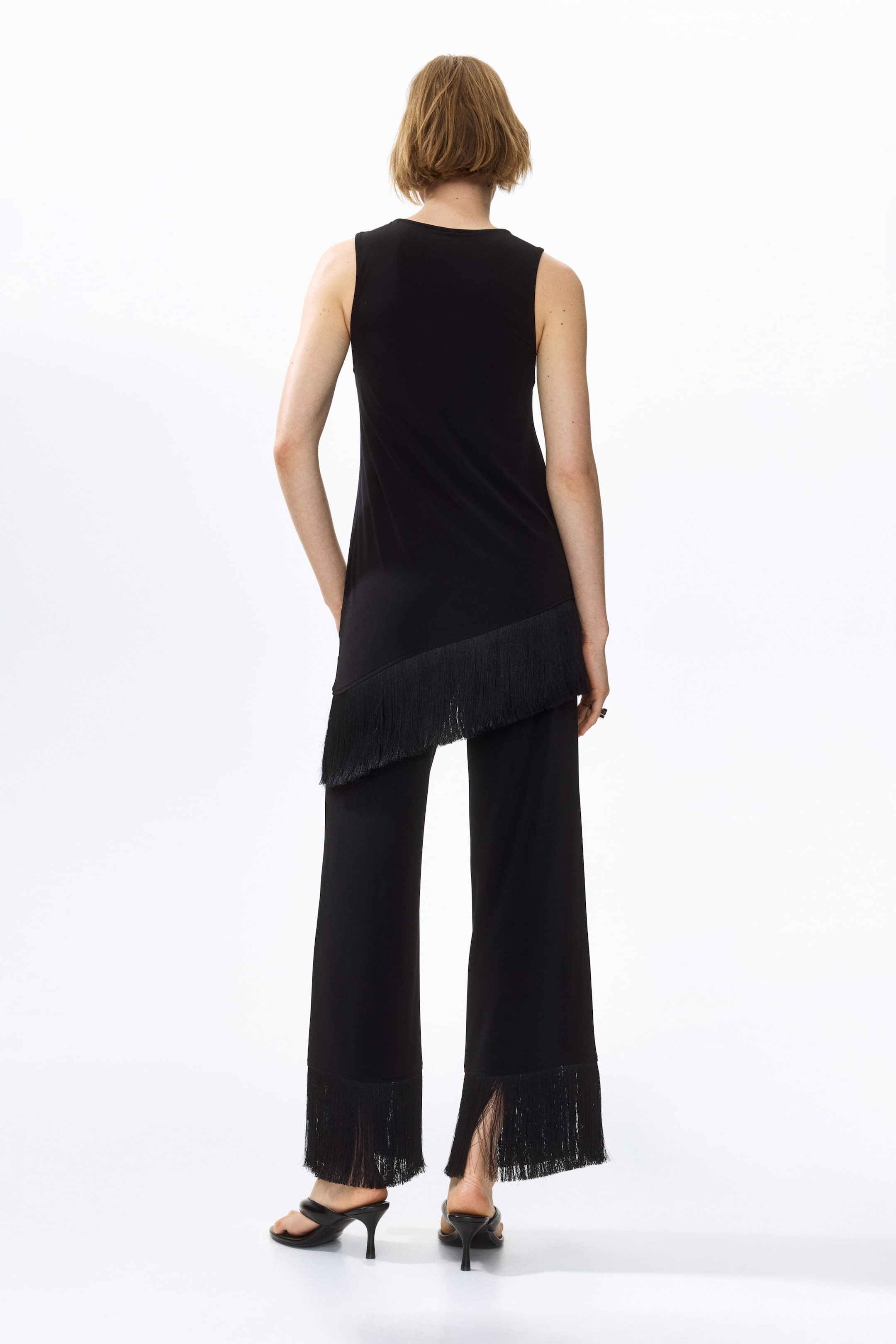Fringe-Trimmed Jersey Pants