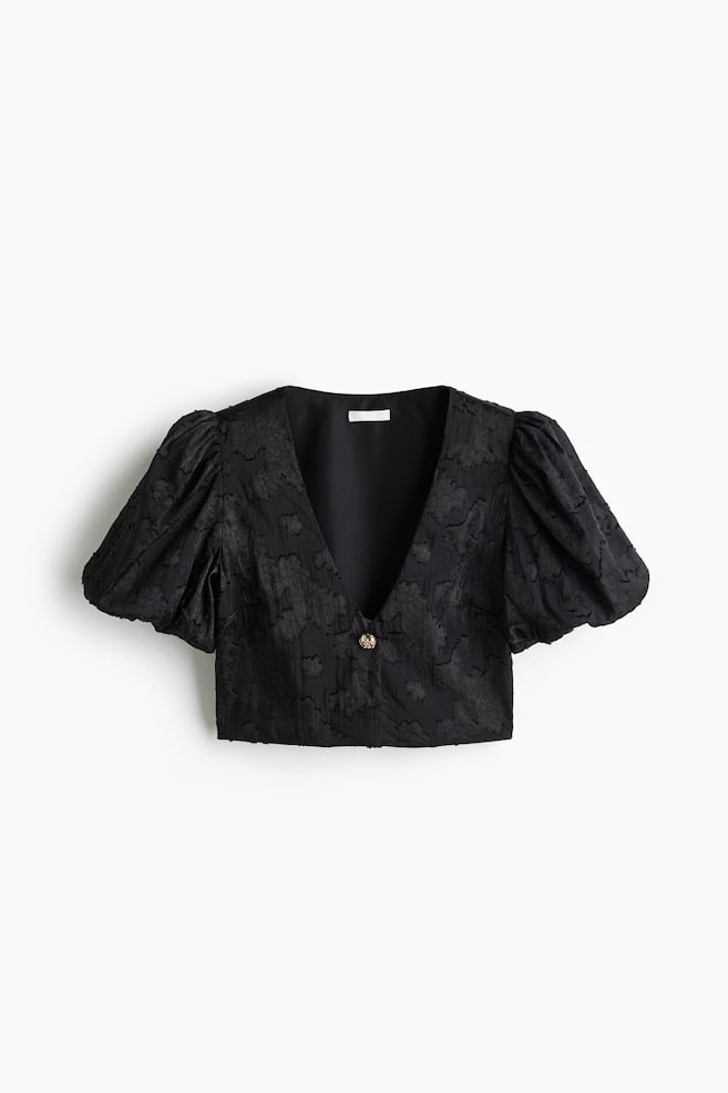 Blouse courte en tissu jacquard - Noir - 1