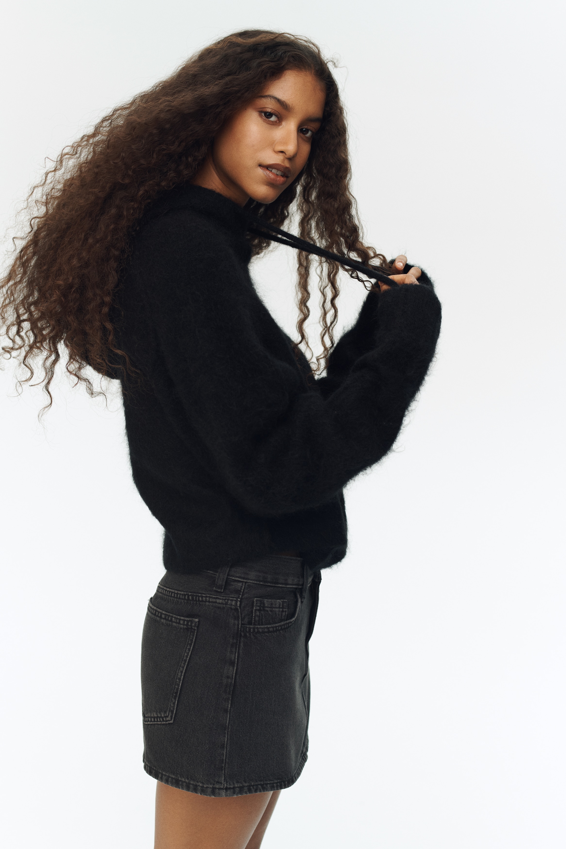 Jupe courte en denim - Noir délavé/Bleu denim