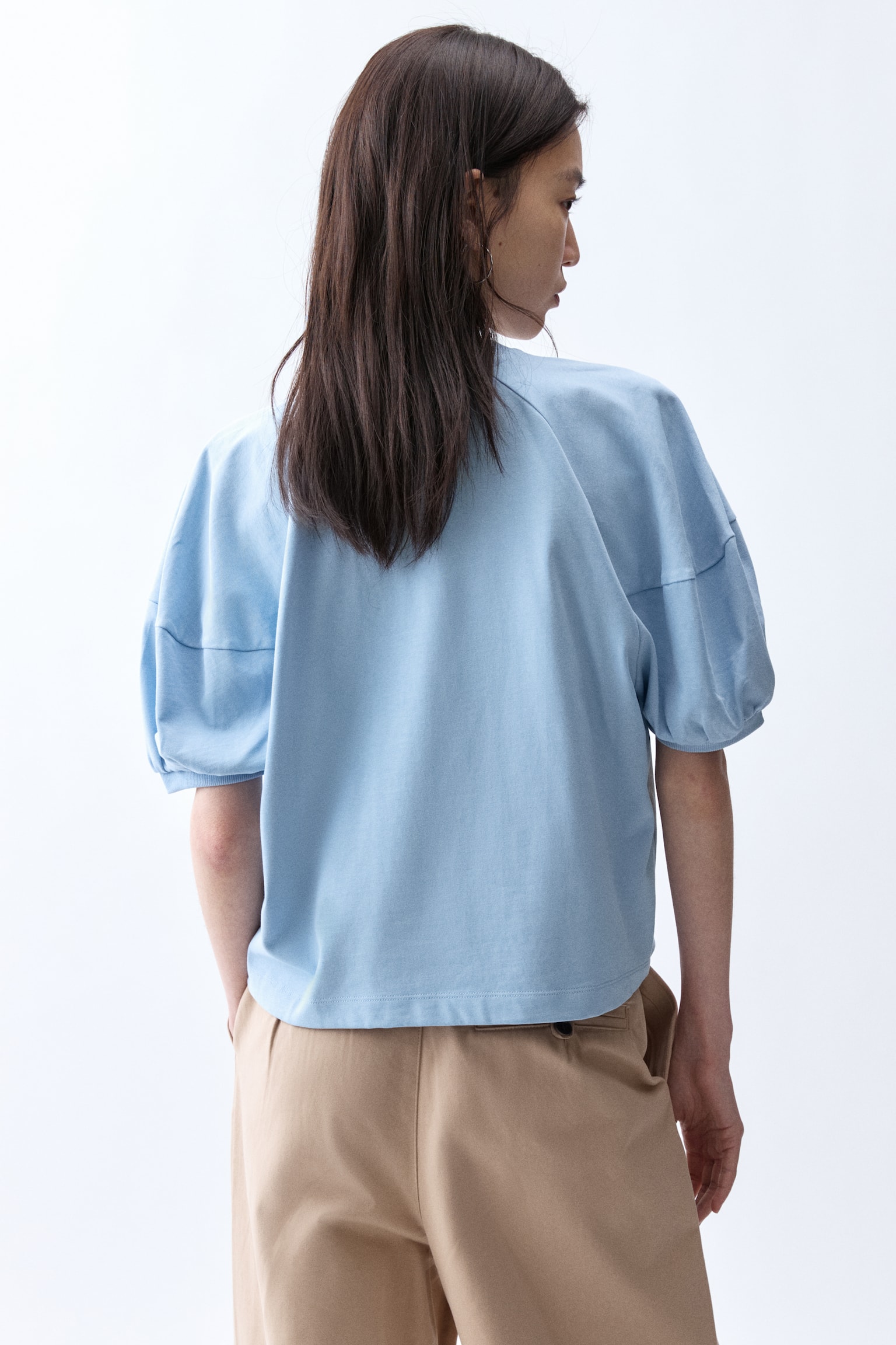 Puff-Sleeved Top - Light blue/White - 5