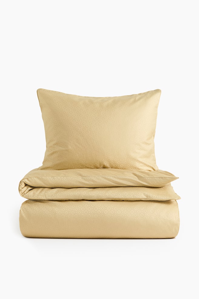 Cotton Sateen Twin Duvet Cover Set - Dusty yellow/Taupe - 1