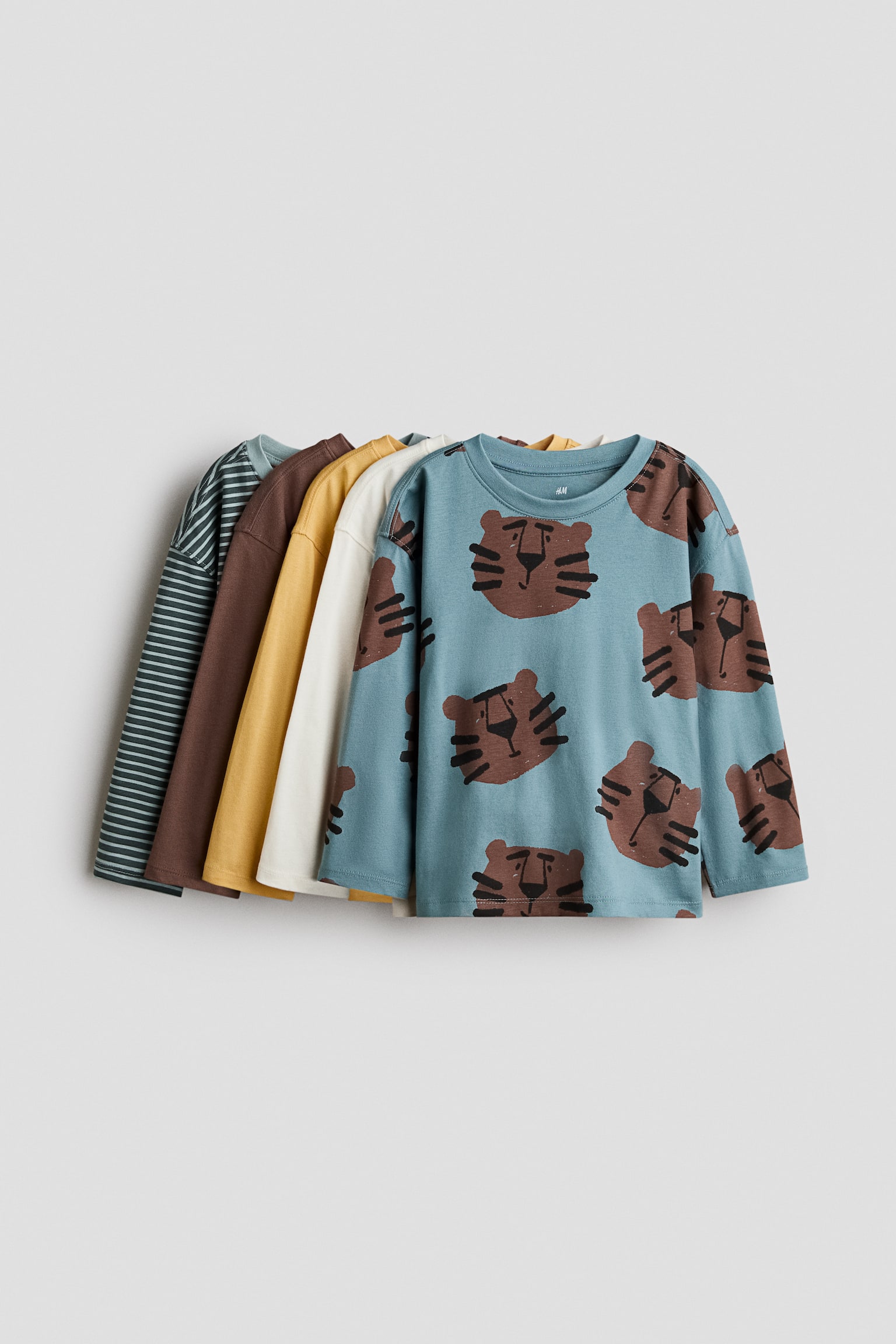 5-pack long-sleeved T-shirts - Turquoise/Fun Crew/Beige/Off Road/Dusty blue/Saturn Quest