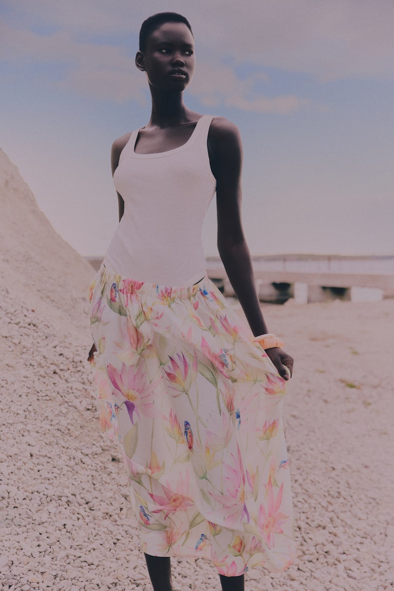 Saia volumosa Creme/Floral SENHORA H&M PT