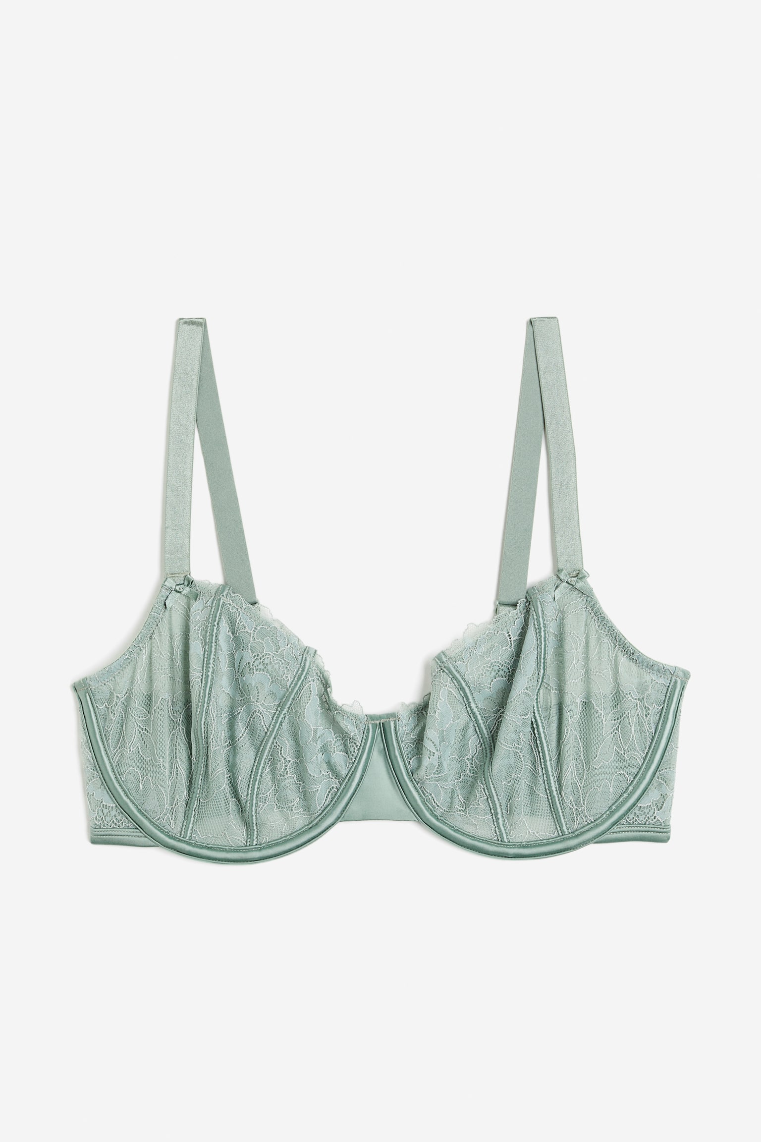 Non Padded Underwire Lace Bra - Light green/Black - 1