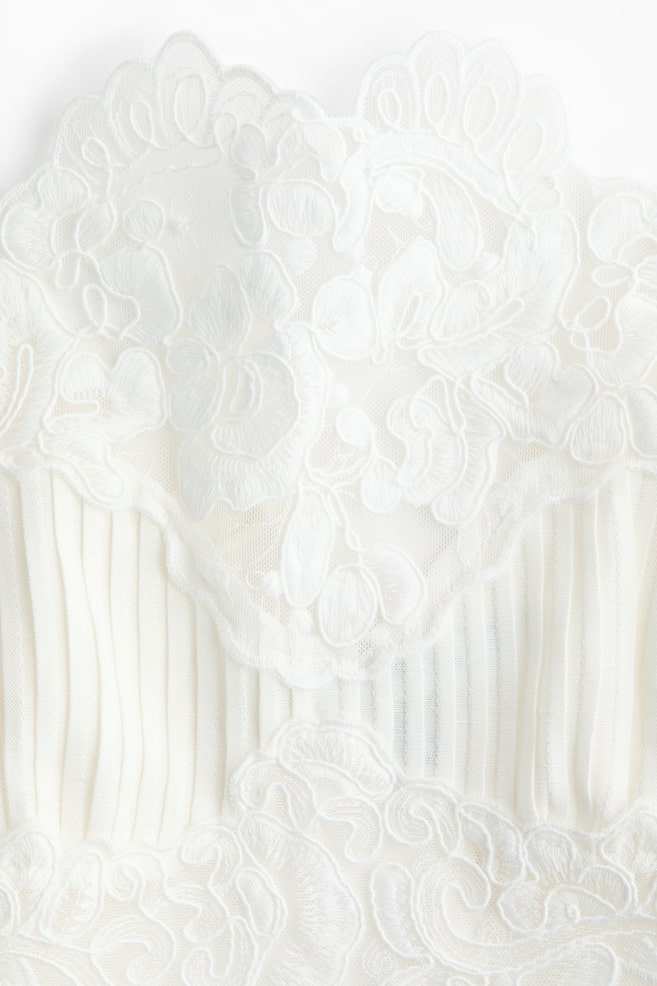 Linen-blend lace-detail top - White - 6