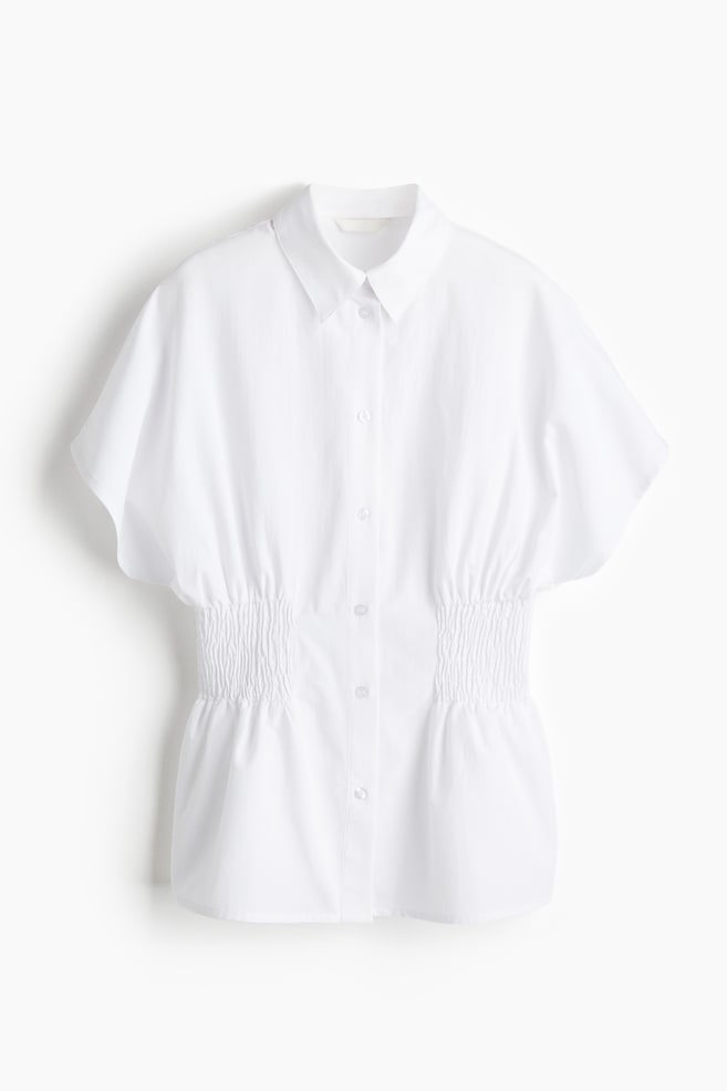 Kleid mit gesmokter Taille - Weiß - 1