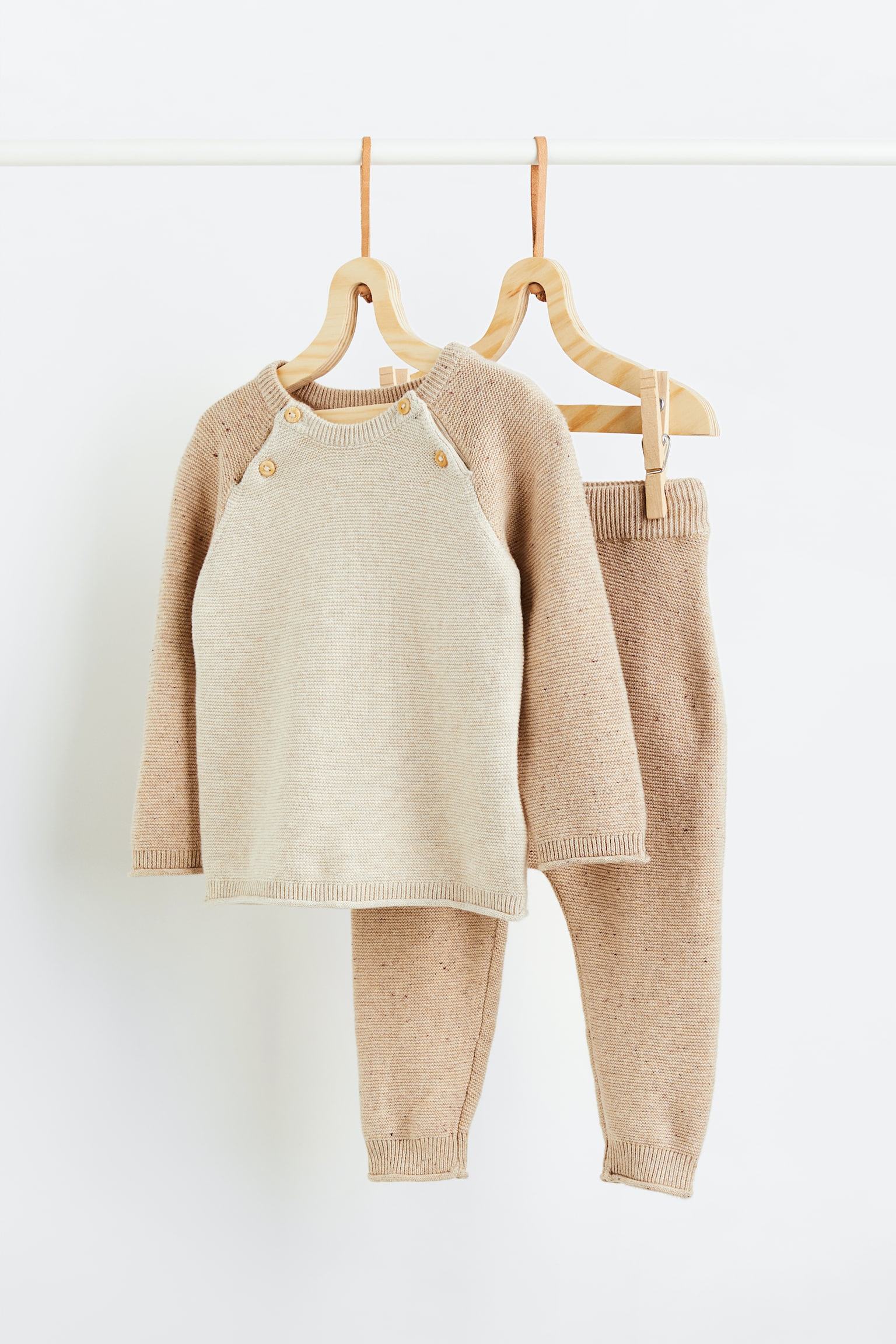 Knit Sweater and Pants Set - Beige/Block colour/Beige/Light grey/Beige/Grey stripe - 1