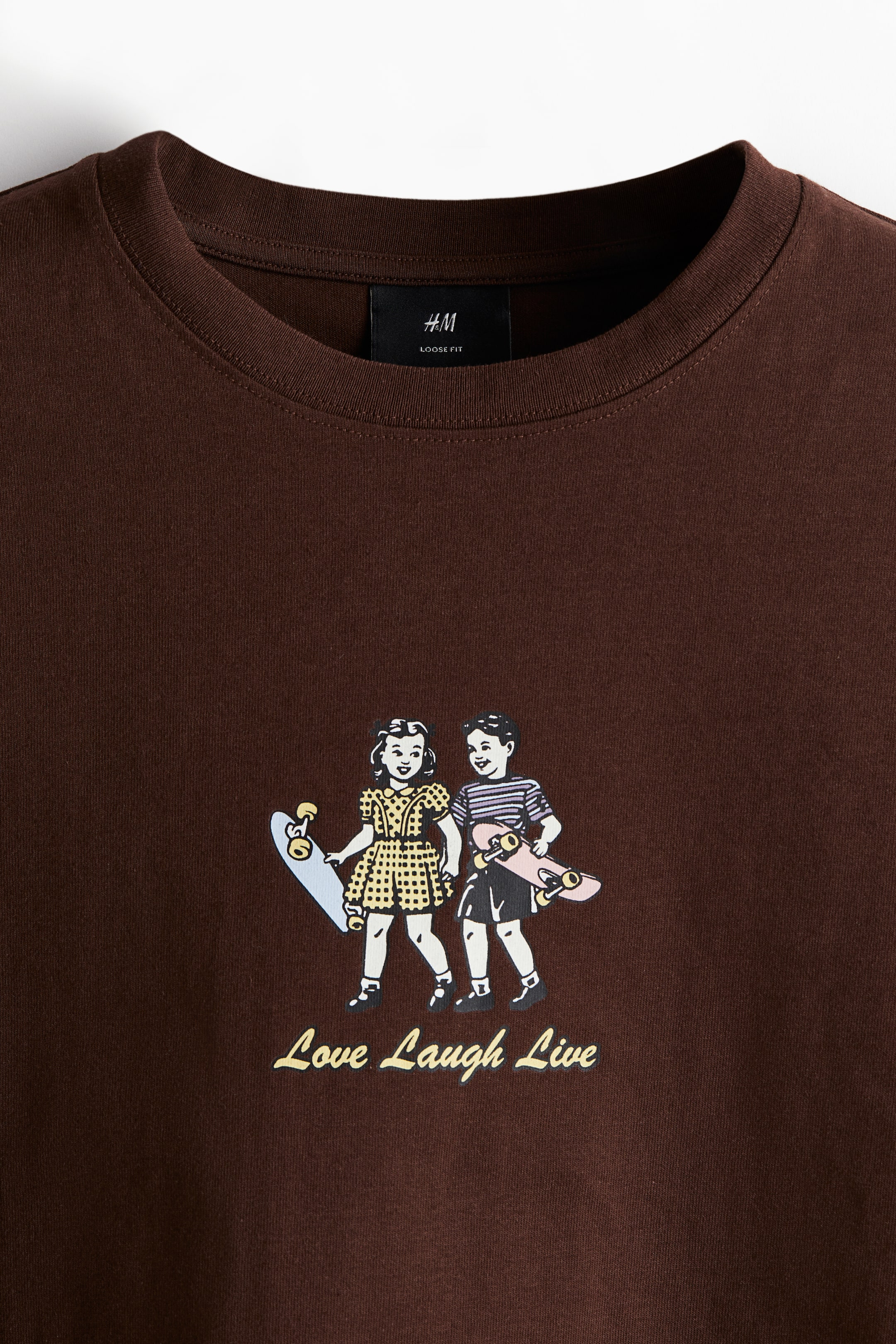 Loose Fit Printed T-shirt - Brown/Love Laugh Live - Men | H&M GB