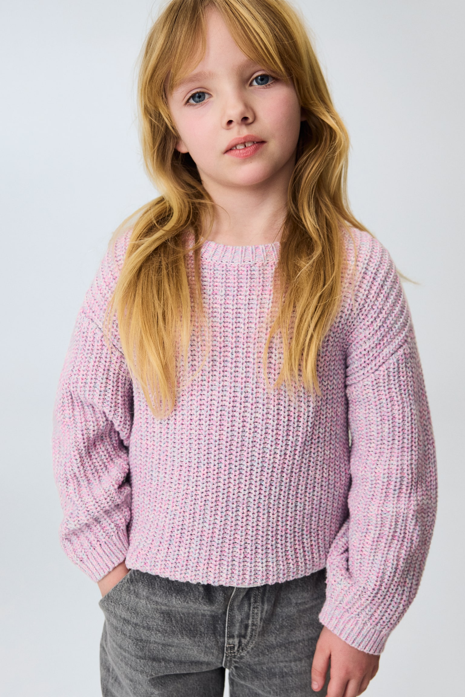 English Rib Knit Cotton Sweater - Light dusty pink - 1