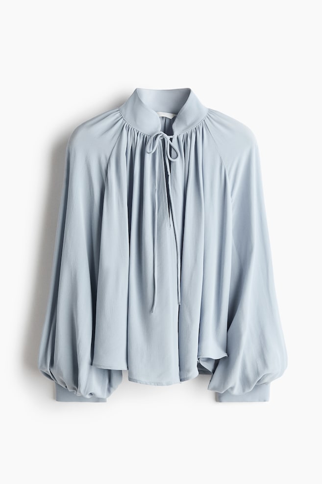 Viscose Balloon-Sleeved Blouse - Light dusty blue/Light pink/Light dusty orange/floral - 1