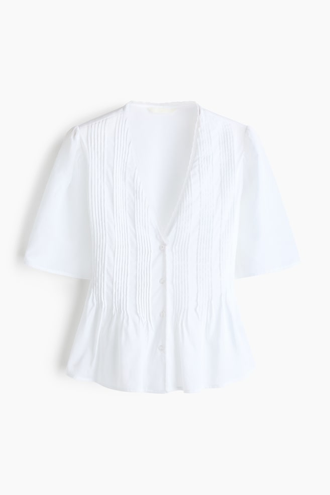 Pintucked blouse - White/Black/Apricot - 1