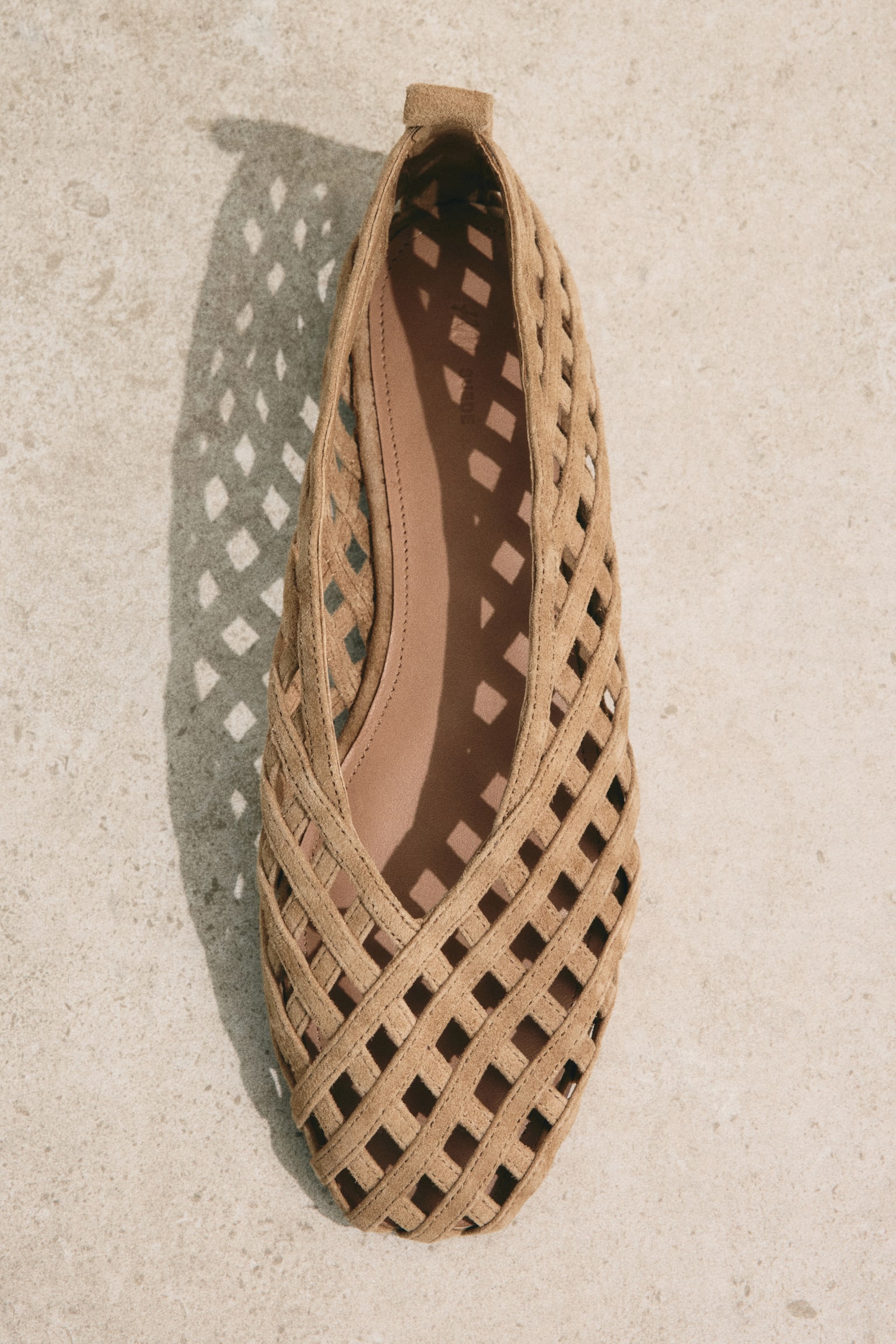 Braided-look leather ballet flats - Dark beige/Light dusty green - 1