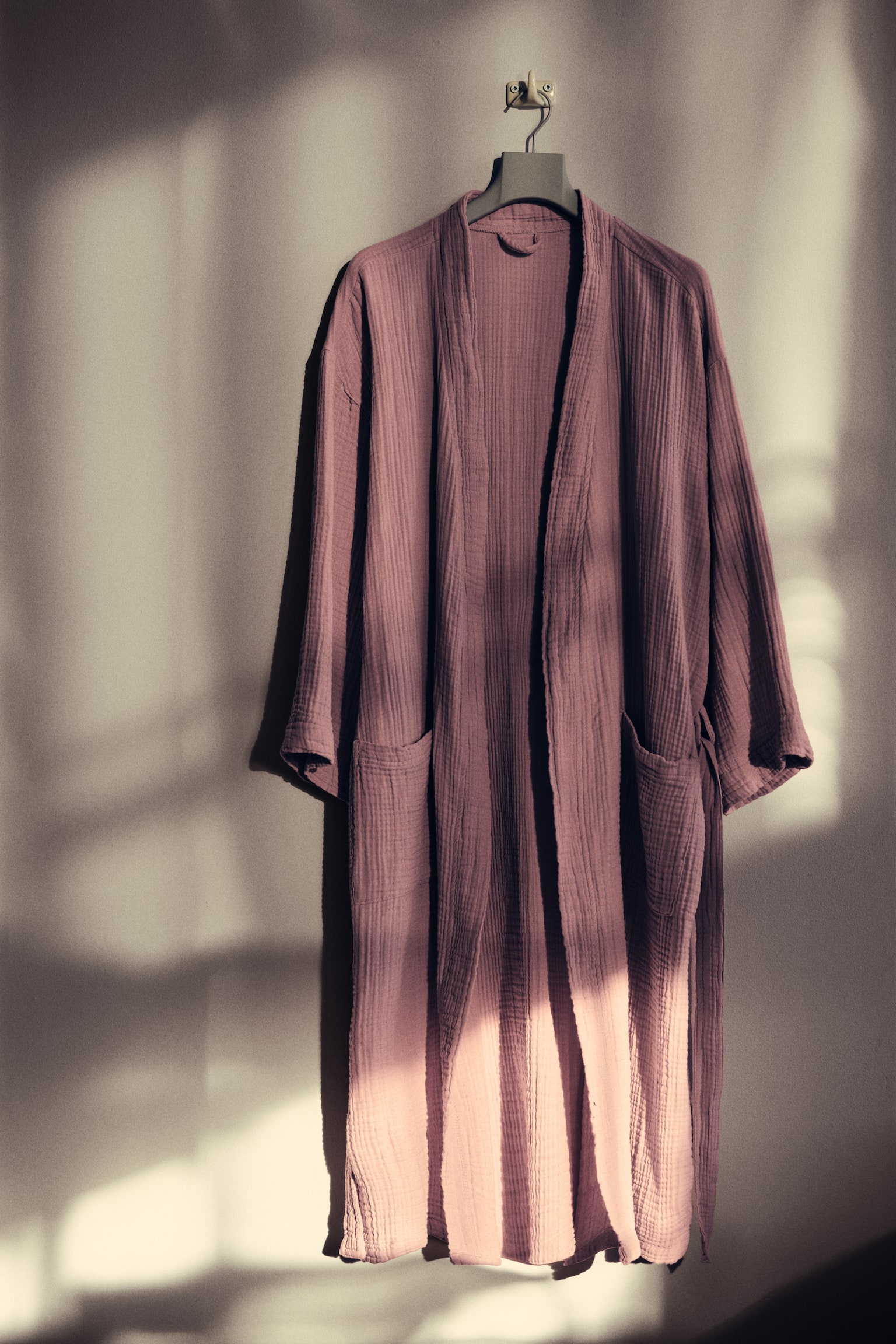 Muślinowy szlafrok - Antyczny róż/Antracytowoszary/Jasny brązowoszary/Beżowy/Biały/Jasnoniebieski/Brązowy/Pomarańczowy/Jasna zieleń khaki/Szałwiowa zieleń - 2