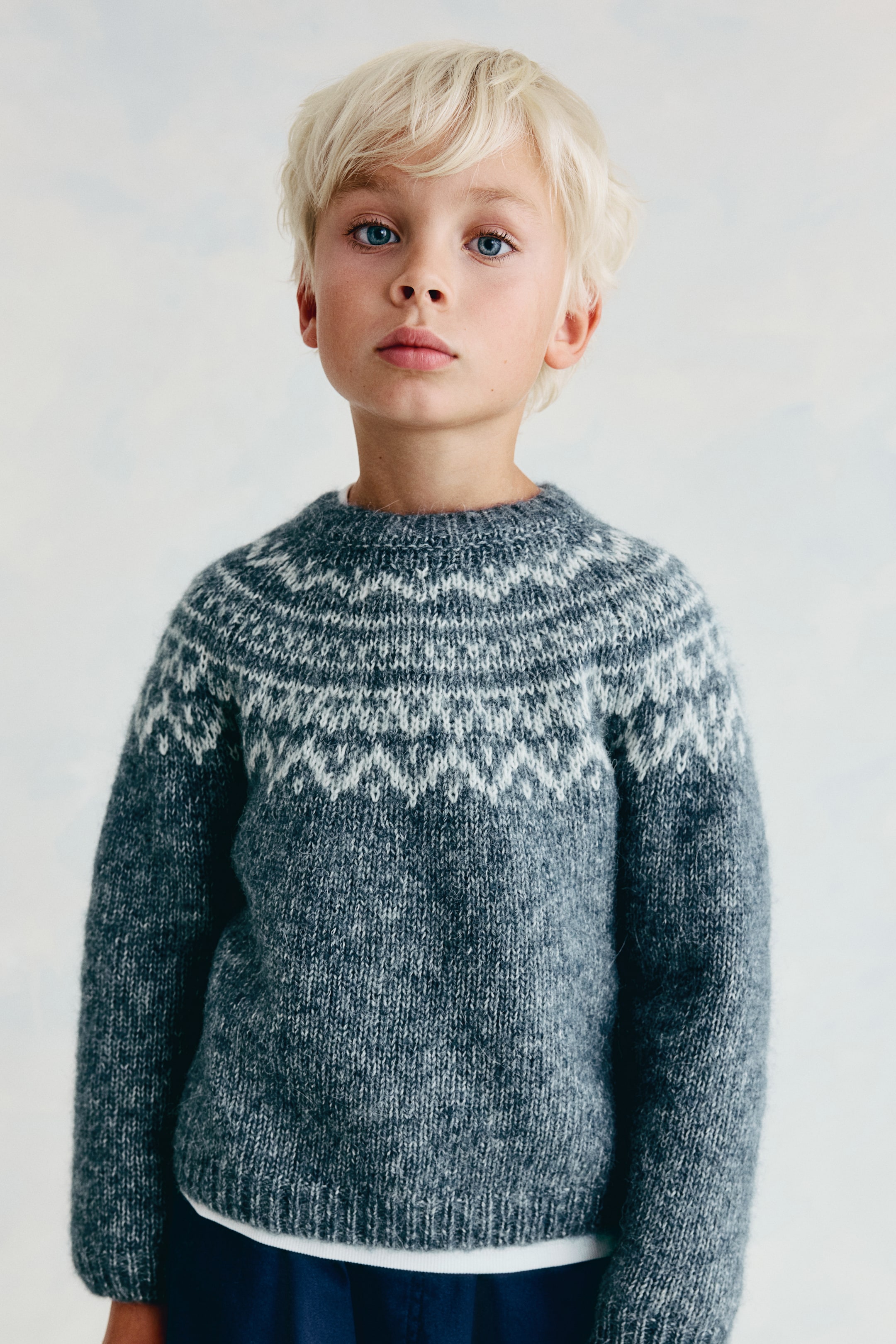 View larger image: Wool-Blend Jacquard-Knit Sweater - Turquoise/patterned - Kids | H&M US 1