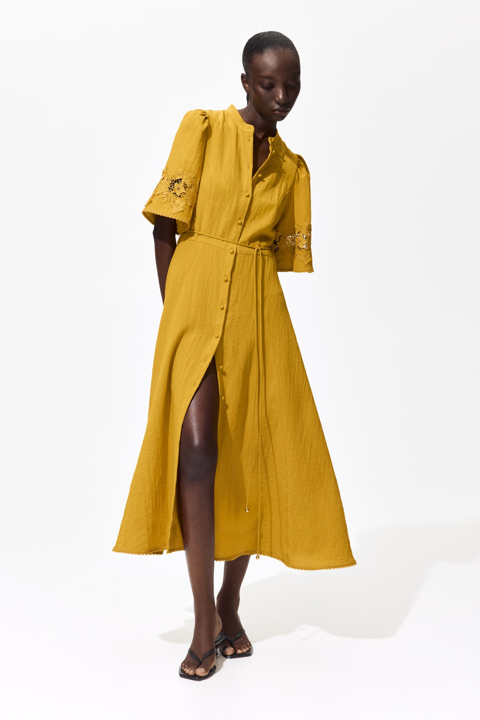 Crinkled broderie anglaise dress - Dark yellow/Black/Blue - 6