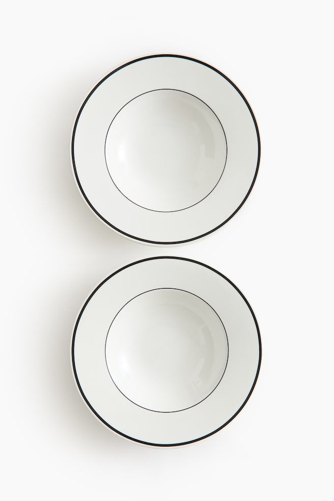 Głęboki talerz porcelanowy 2-pak - Biały/Czarny/Biały/Czerwony/Biały/Niebieski - 1