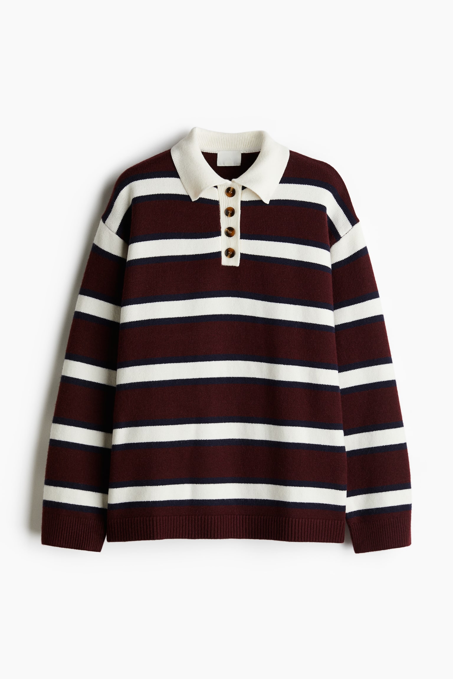 Fine-knit polo shirt - Burgundy/White striped/Black/White striped - 2