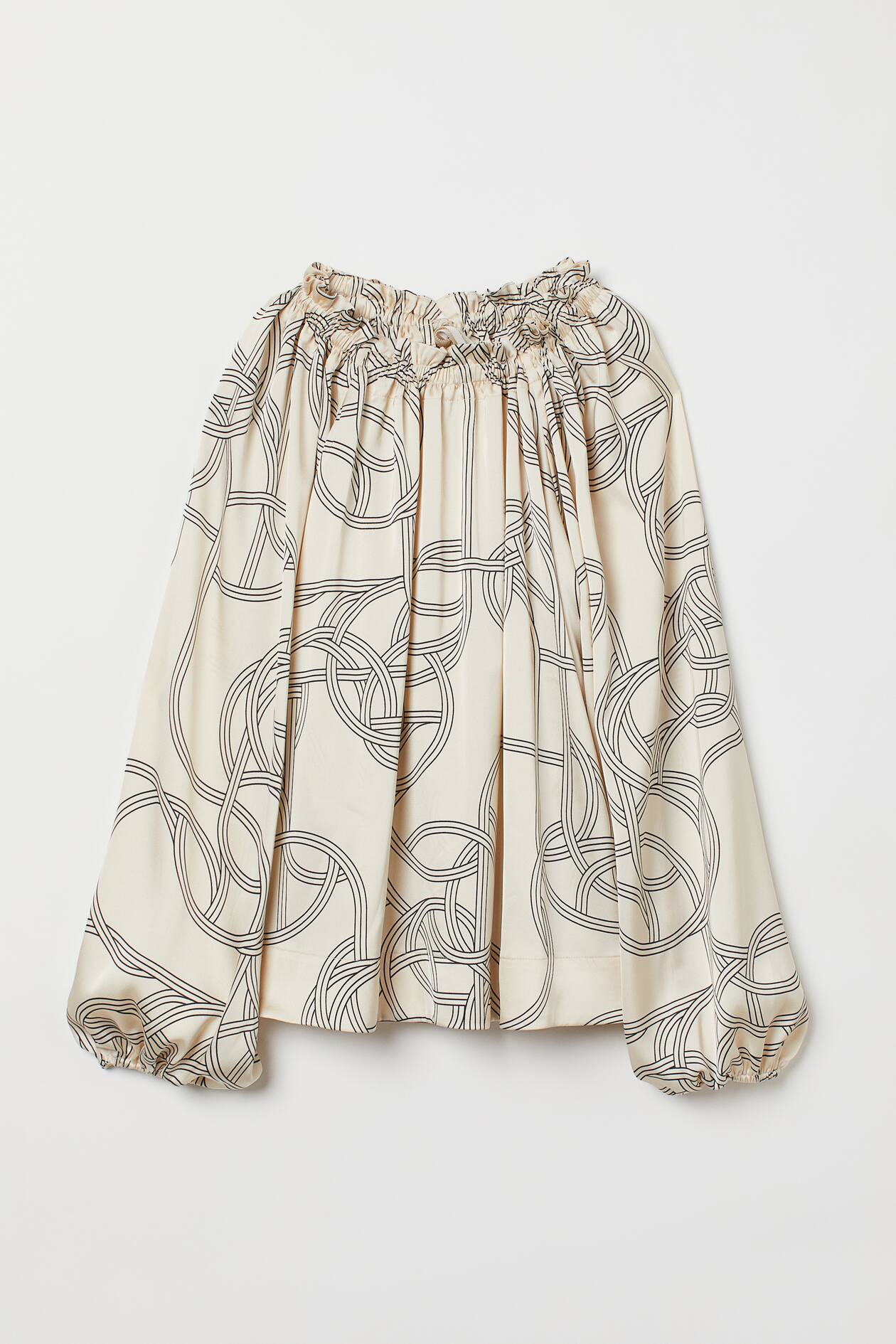 Balloon-sleeved Blouse - Long sleeve - Regular length - Cream/patterned ...