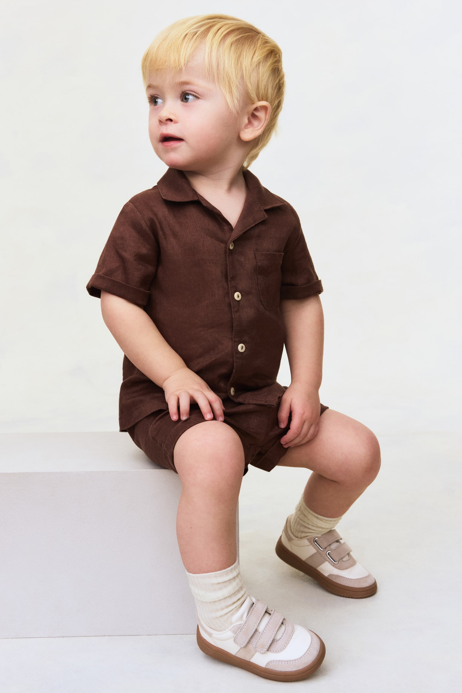 2-piece linen set - Brown/Light beige - 4