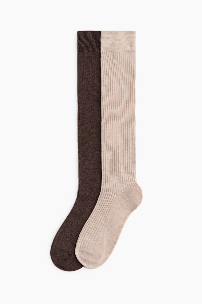 2-pack knee socks - Dark brown/Light mole/Black/Light beige marl/Dark brown - 1