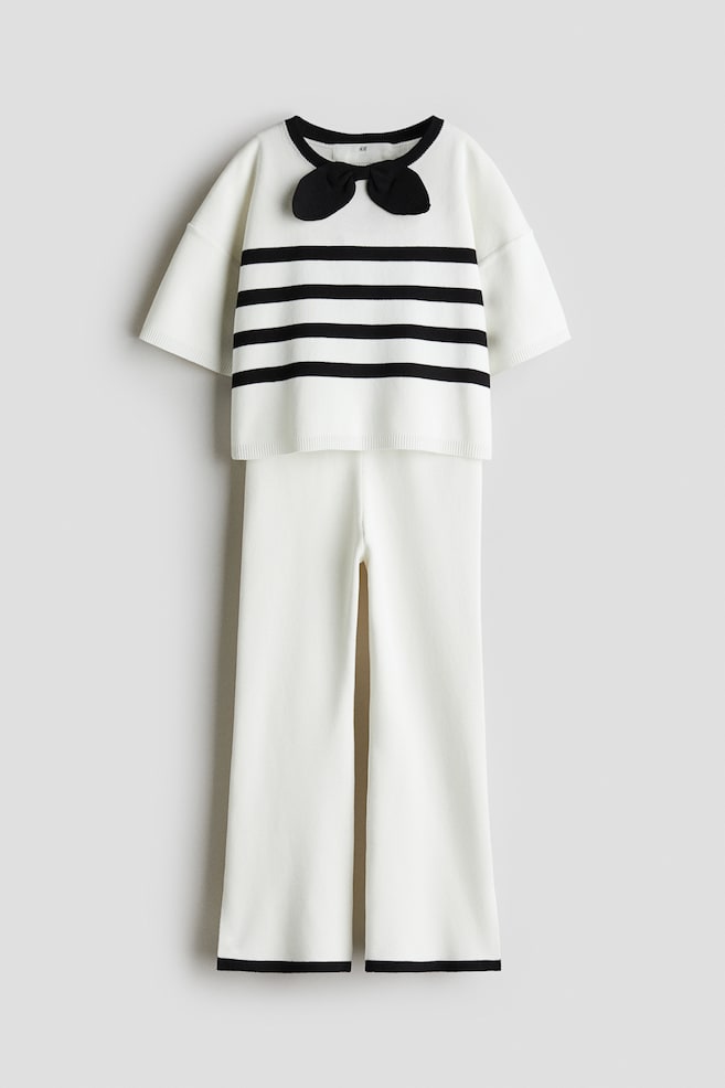 Ensemble 2 pièces en maille fine - Blanc/rayures noires - 1