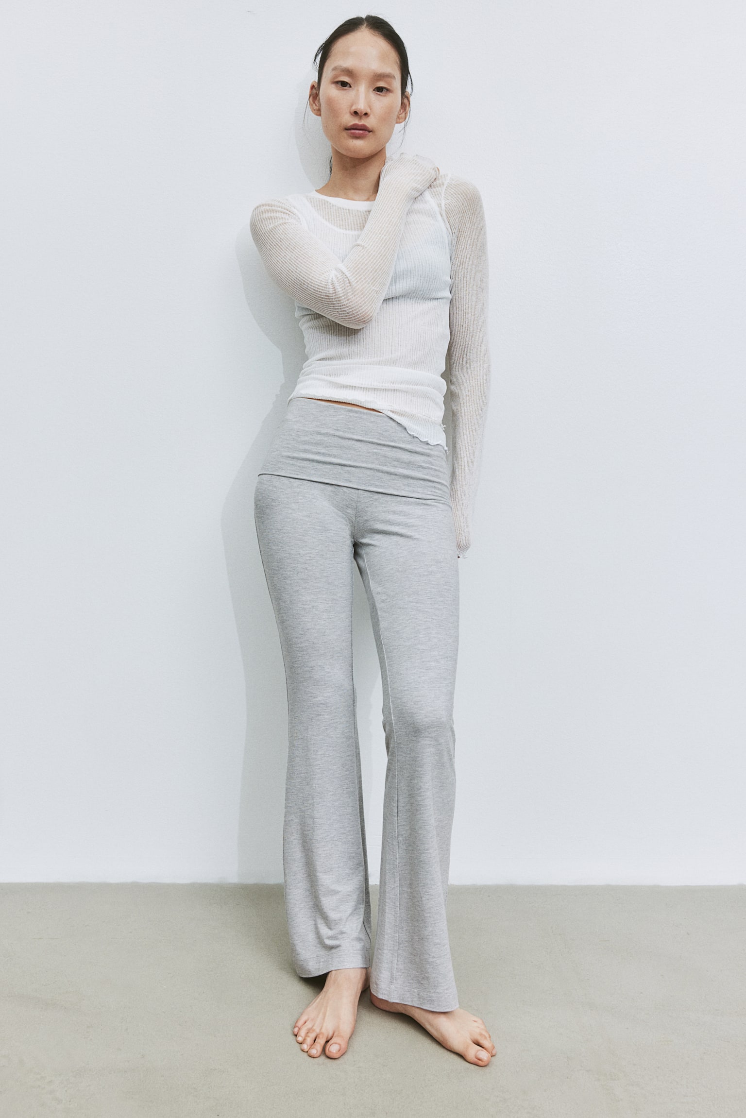 Flared jersey trousers - Light grey marl/Dark khaki green - 1