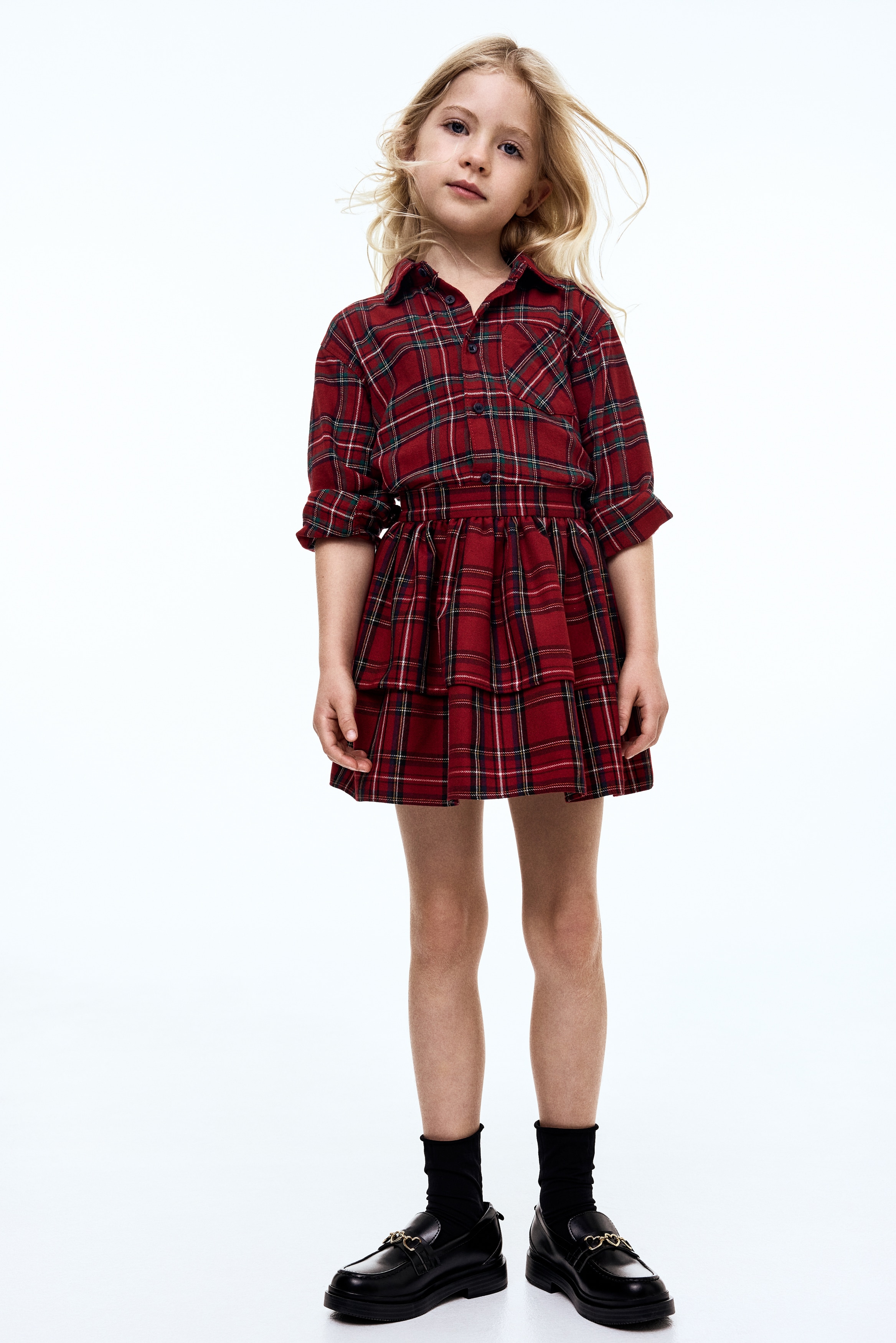 Mädchen - Twillrock mit Stufen Rot/Kariert - Size: 92 (1½-2Y)  - H&M