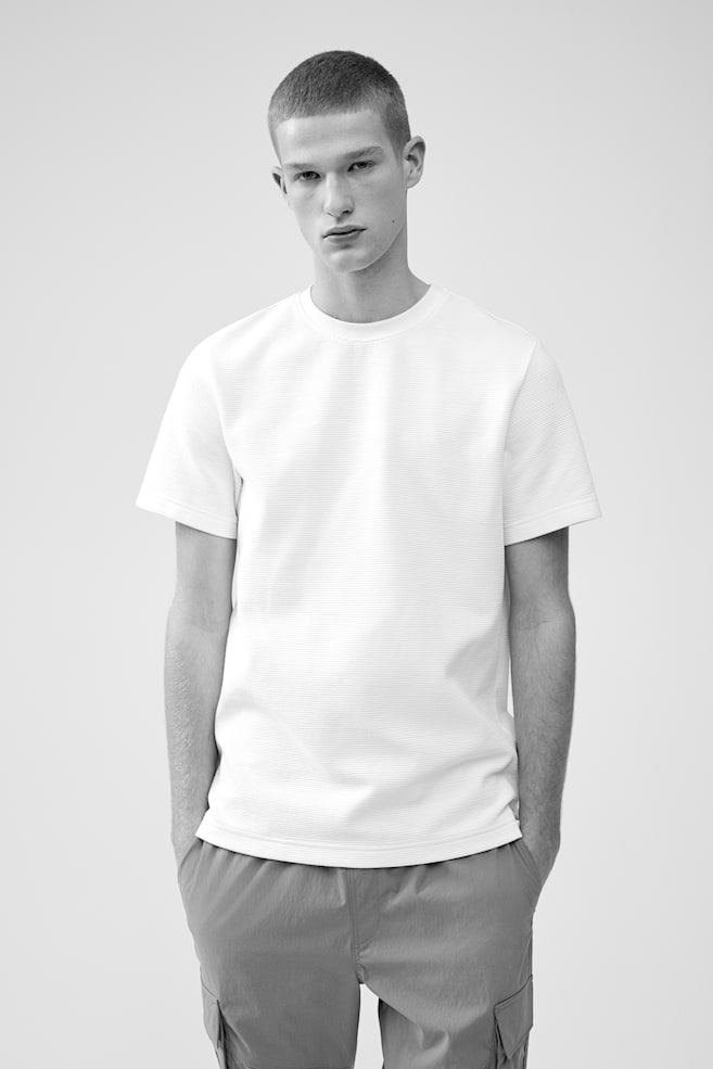 T-shirt côtelé Regular Fit - Blanc/Noir - 3