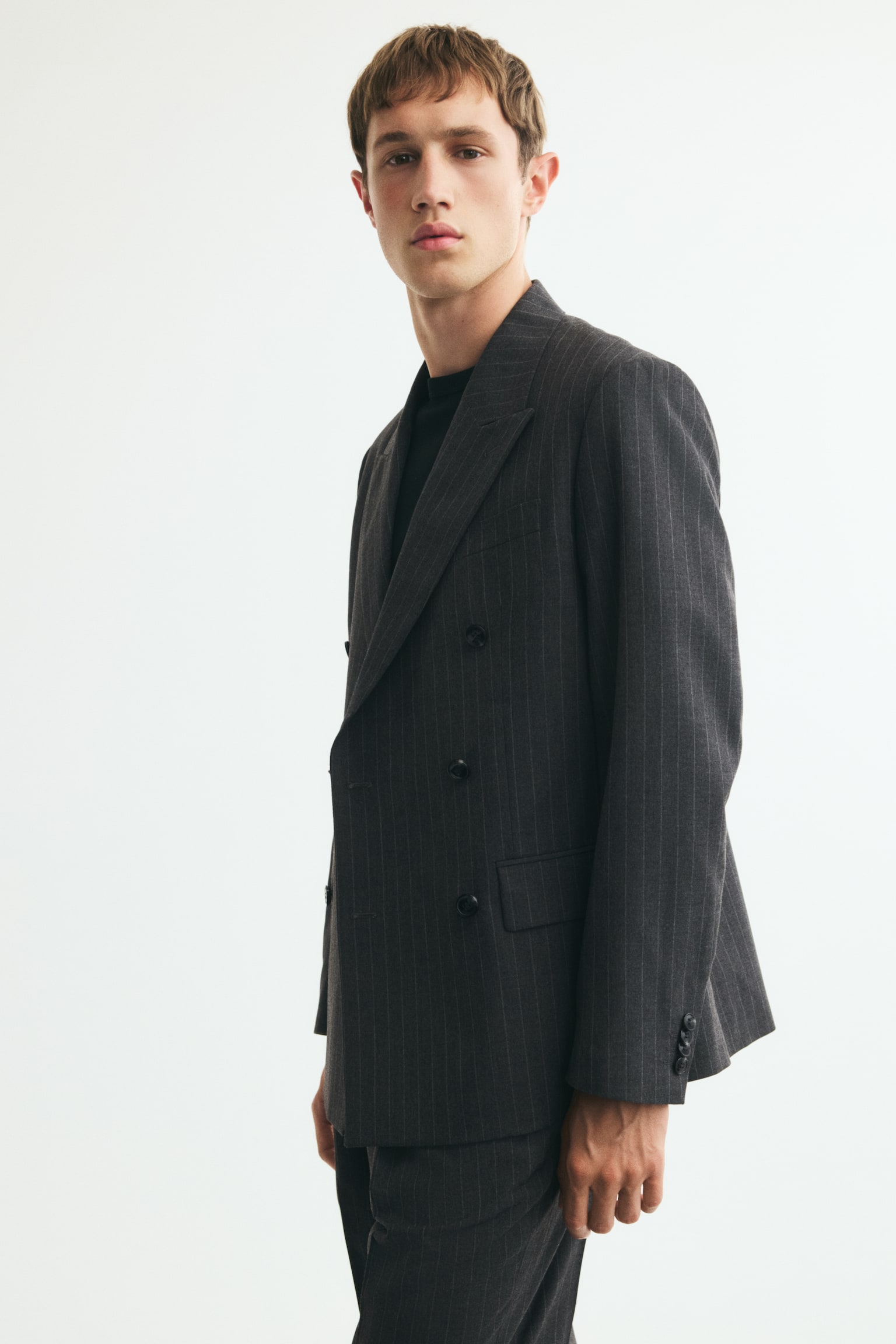 Мужская куртка H&M Regular-Fit Double-Breasted, цвет: Чёрный — фото 5