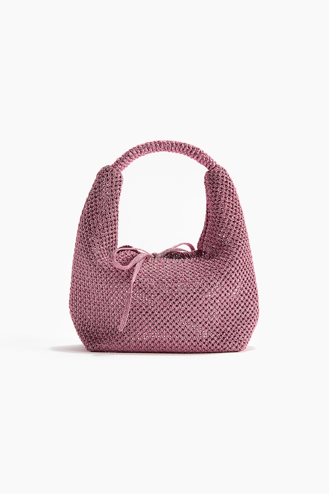 Bolso brillante en punto calado - Rosa empolvado/Marrón oscuro/Dorado - 1