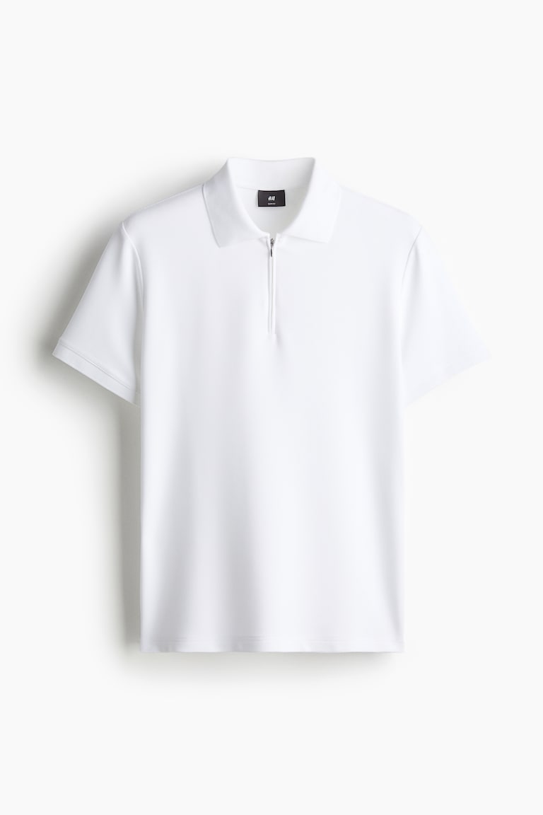 スリムフィット ハーフジップポロシャツ - ホワイト | H&M JP