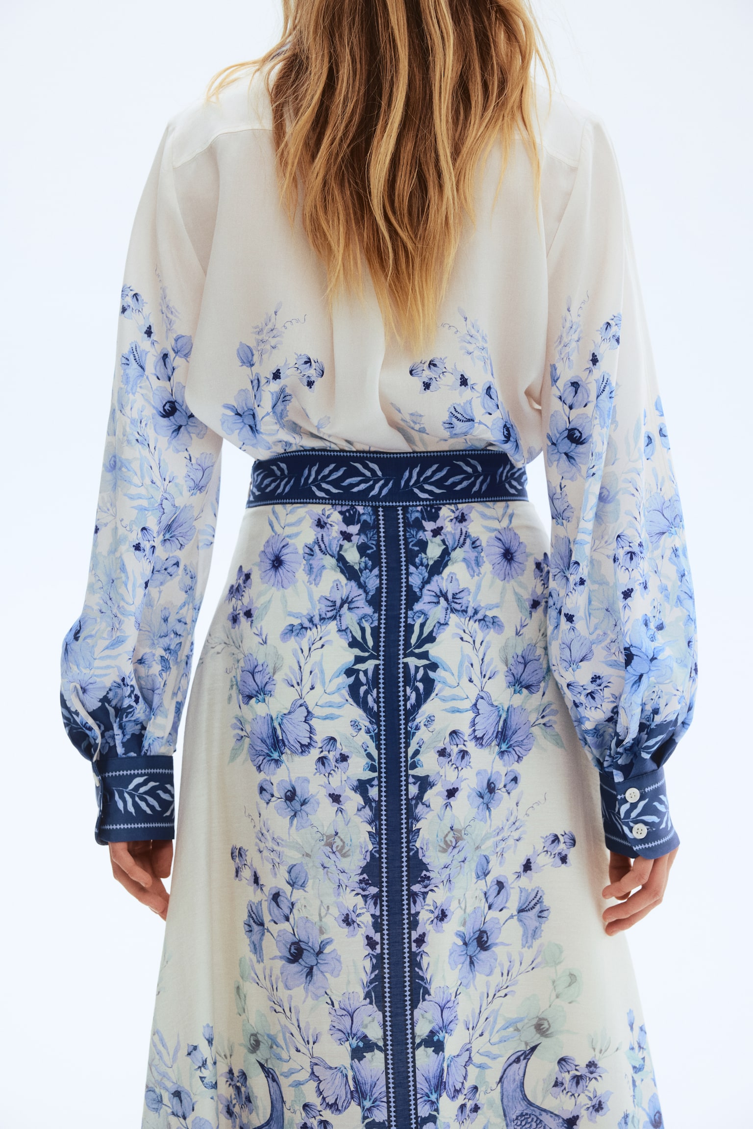 Максіспідниця на основі льону - Кремовий/блакитний квітчастий - 5