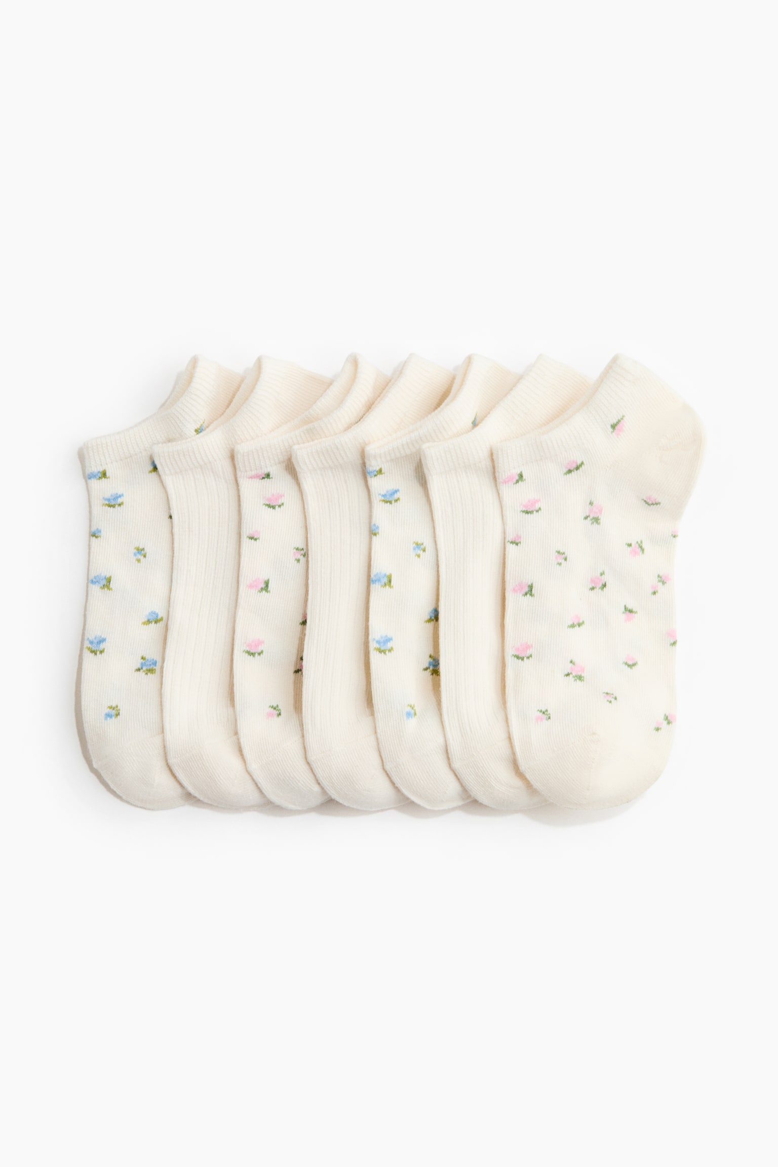 7-pack trainer socks - Cream/Floral/White/Ribbed/White/Light grey marl/White - 1