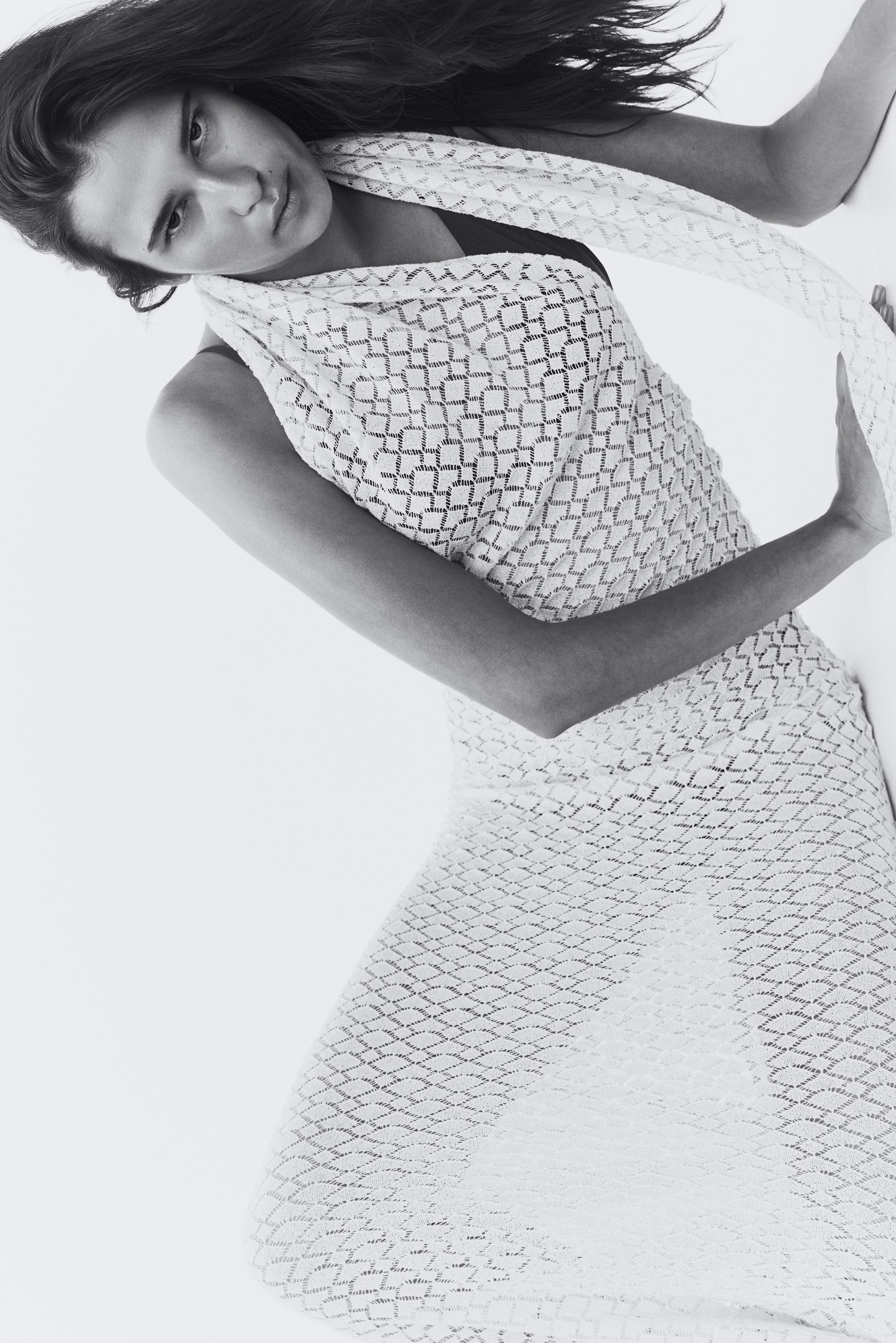 Crochet-Look Scarf-Collar Dress
