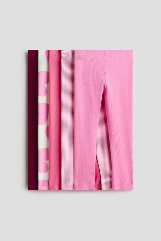 5-pack cotton leggings - Hot pink/Hearts/Dusty pink/Horses/Light pink/Hearts/Beige/Floral - 1
