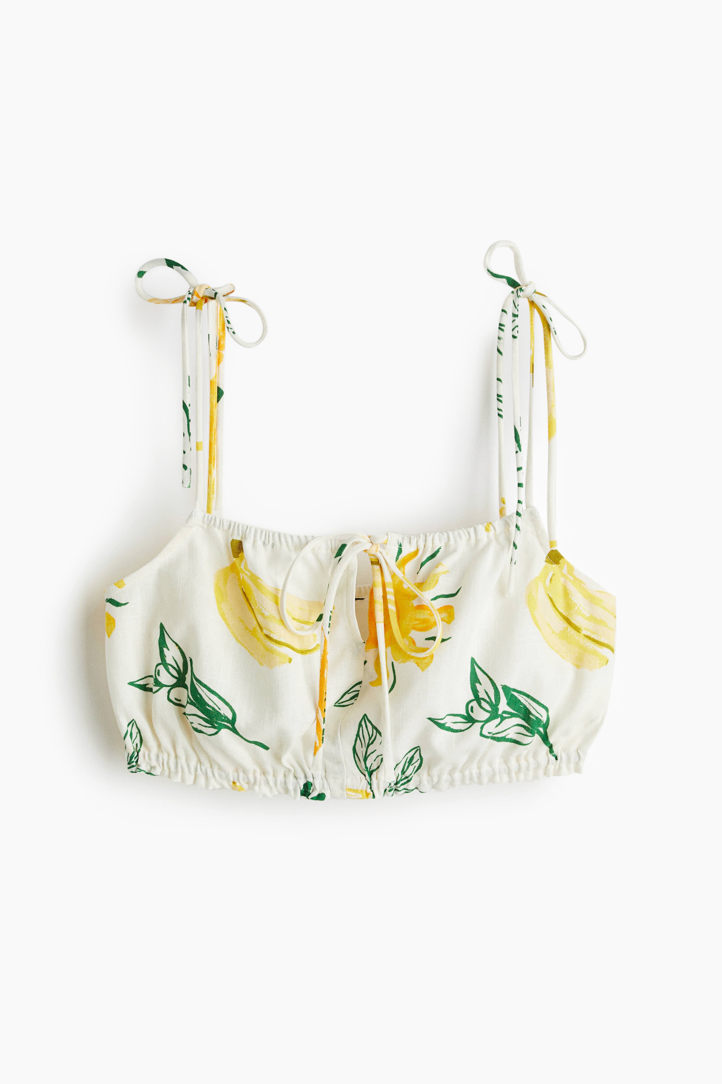 Tie-Detail Crop Top - White/patterned