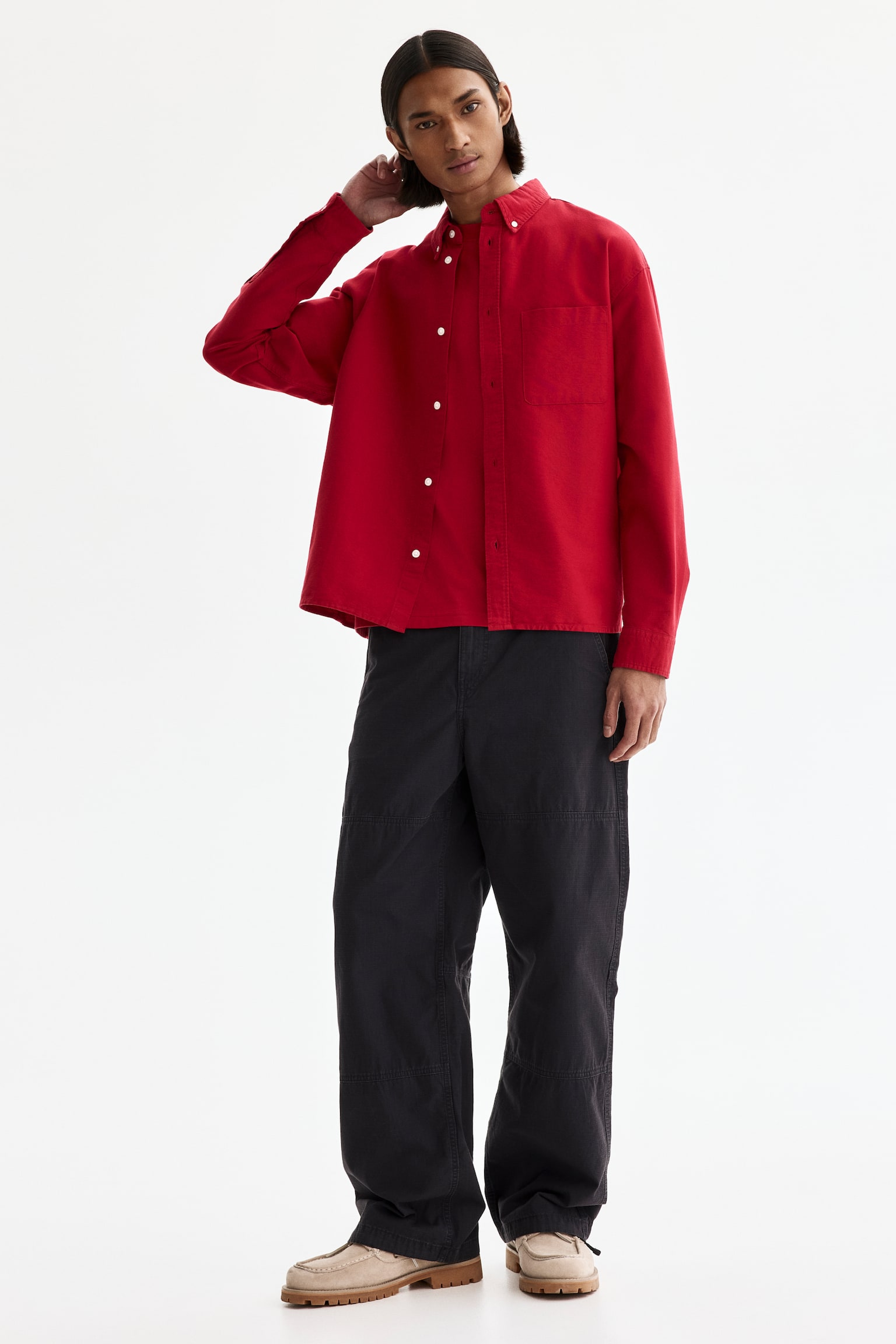 Relaxed Fit Oxford shirt - Red/Green/Striped/Dark blue/White - 6