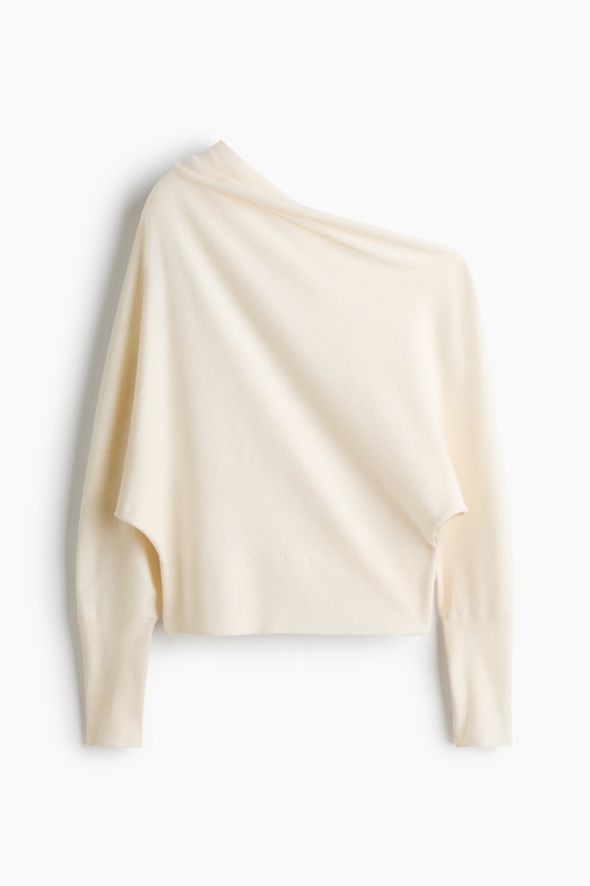 Batwing-sleeved one-shoulder jumper - Cream - 1