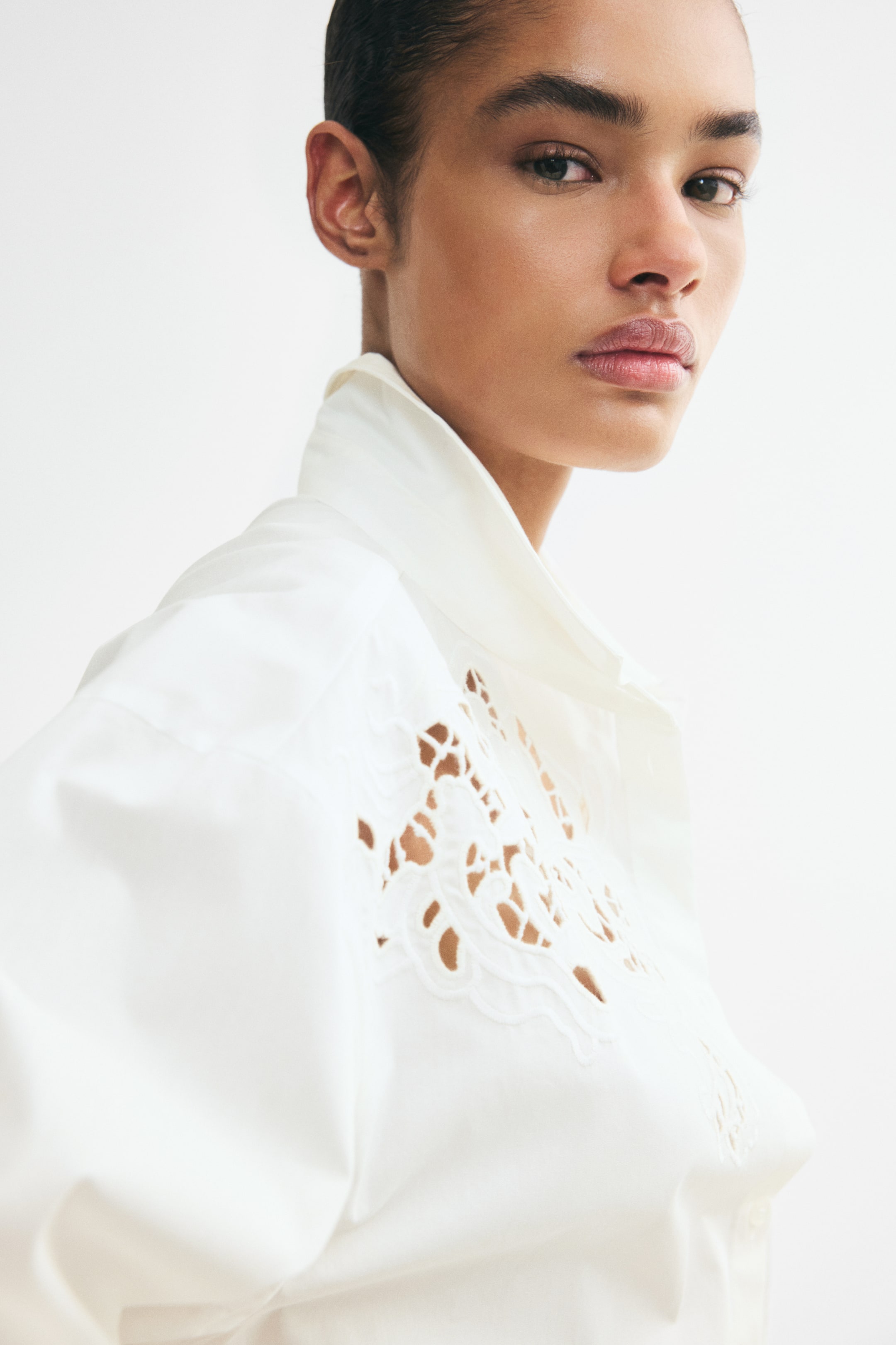 Oversized Shirt with Eyelet Embroidery