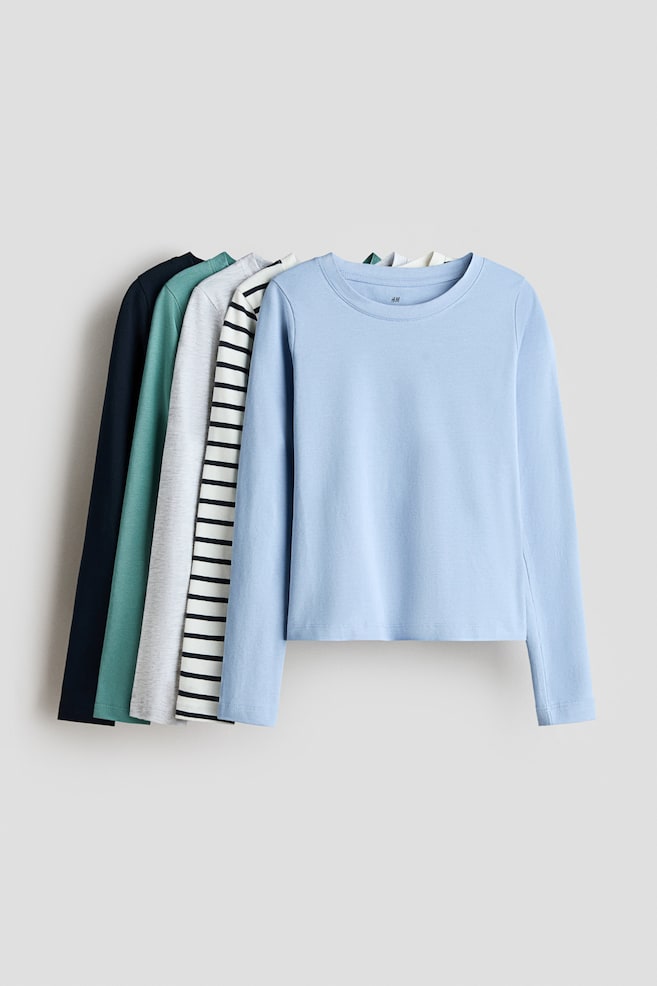Set van 5 T-shirts met lange mouwen - Dusty lichtblauw/gestreept/Dusty paars/polkadot/Dusty roze/luipaarddessin - 1