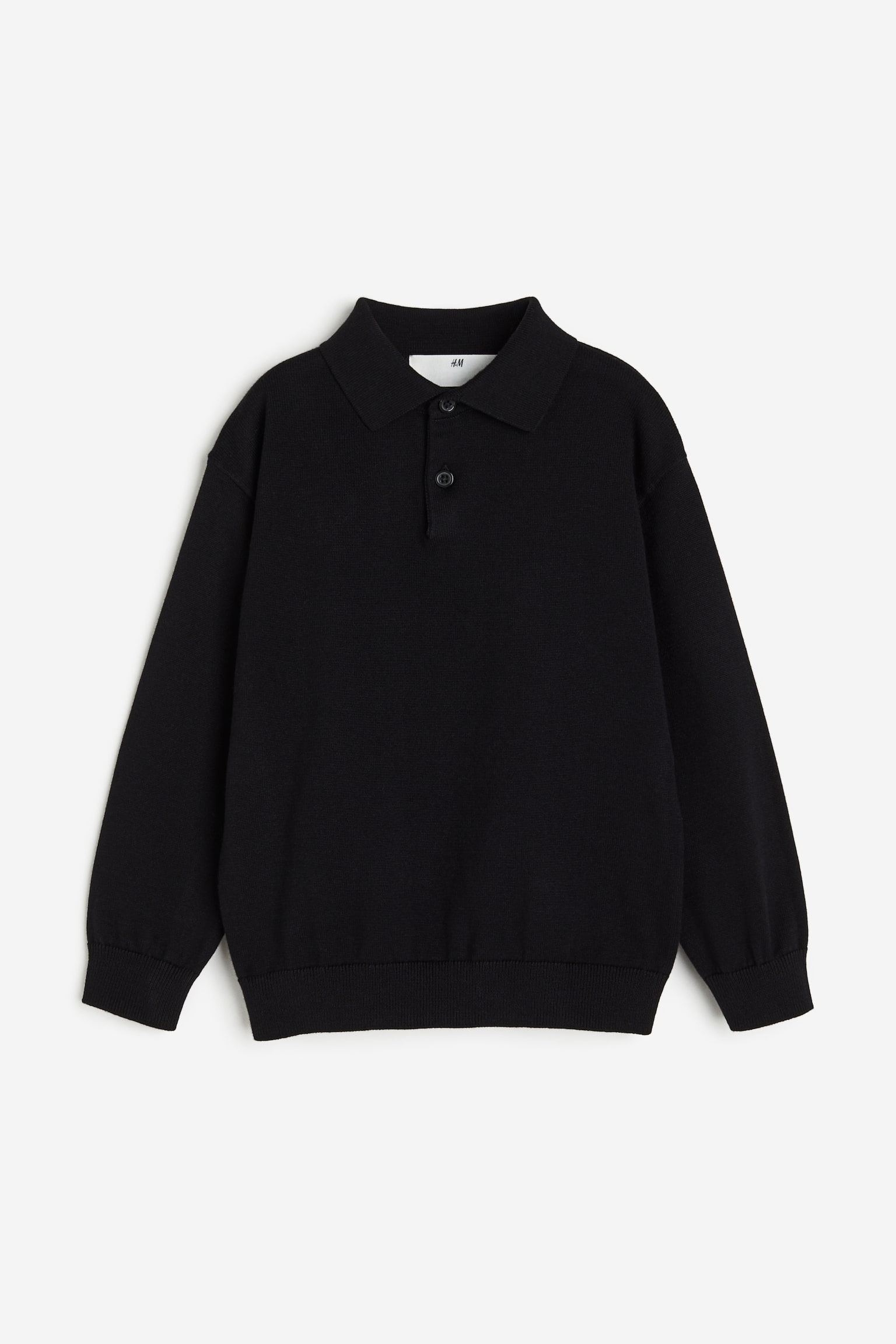 Fine Knit Polo Sweater - Black - 1