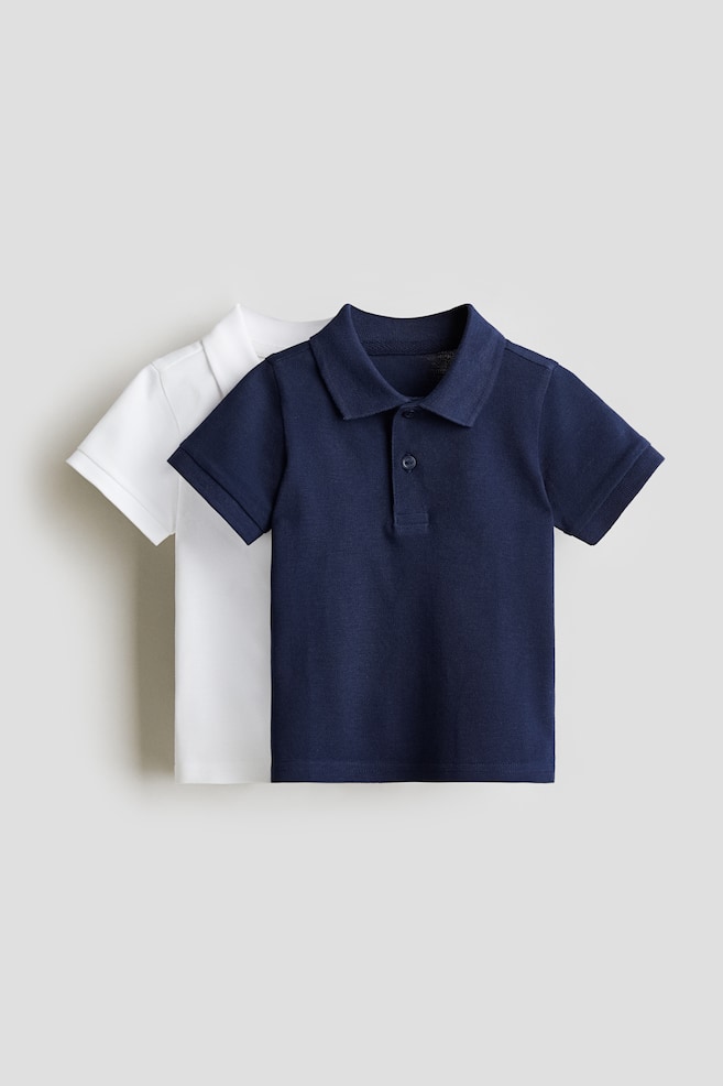 2-Pack Cotton Polo Shirts - Navy blue/white/Dusty green/light gray melange - 1