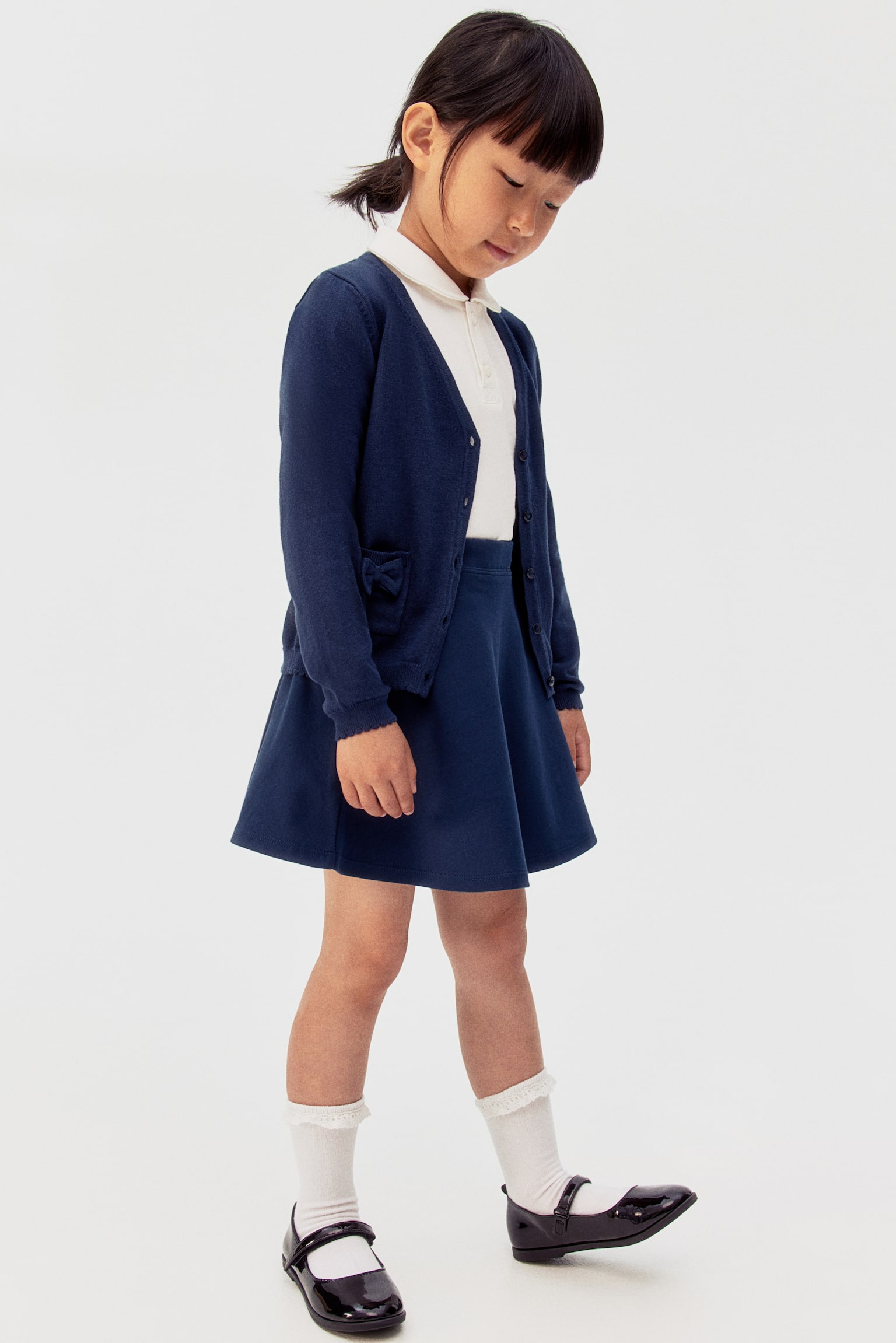 Cotton school cardigan - Navy blue/Dark grey/Bright red/Dark green - 3