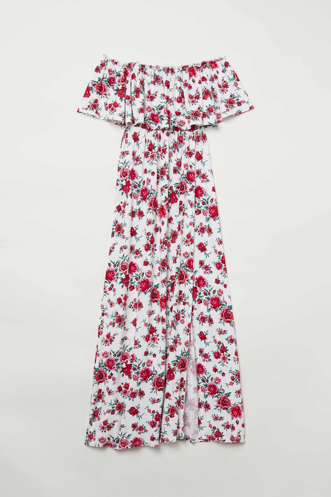 Off shoulder-kjole - Kort erme - Maxi - Hvit/Roser - DAME | H&M NO